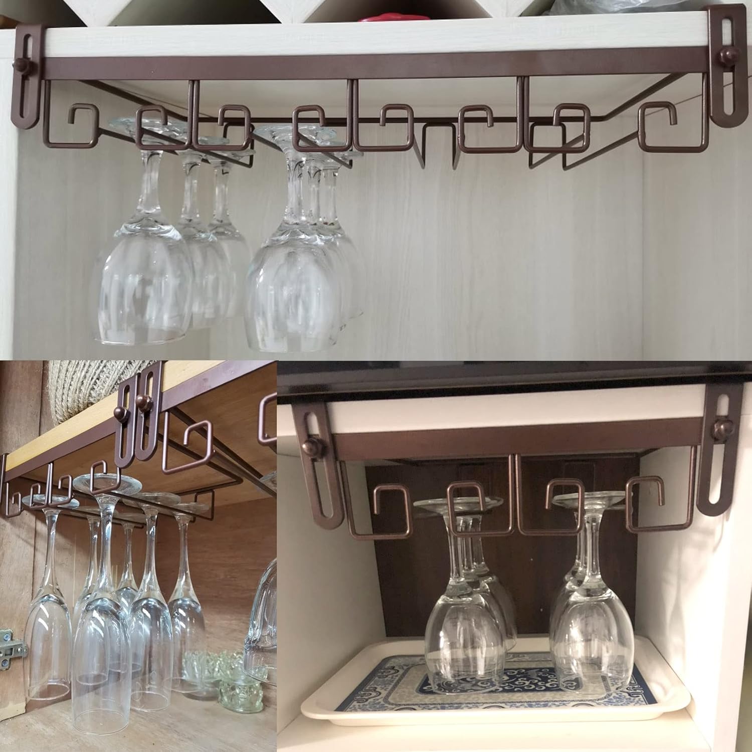 WORDFUN Bronze Adjustable Stemware Holder 2 Rows