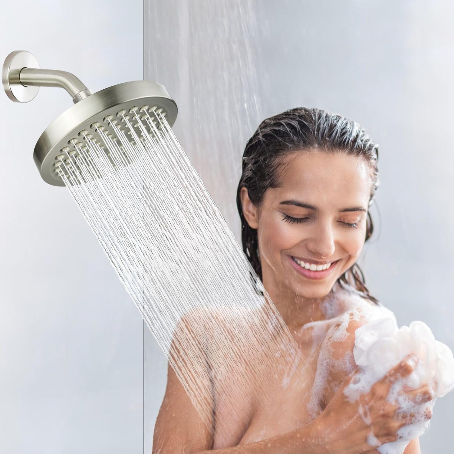 Nuodan 6 Inch Shower Arm with Flange Brushed Nickel 1