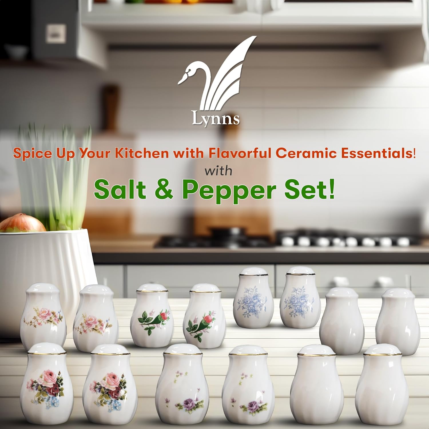 Lynns Paradise Serafina Floral Salt Pepper Shakers Set of 2
