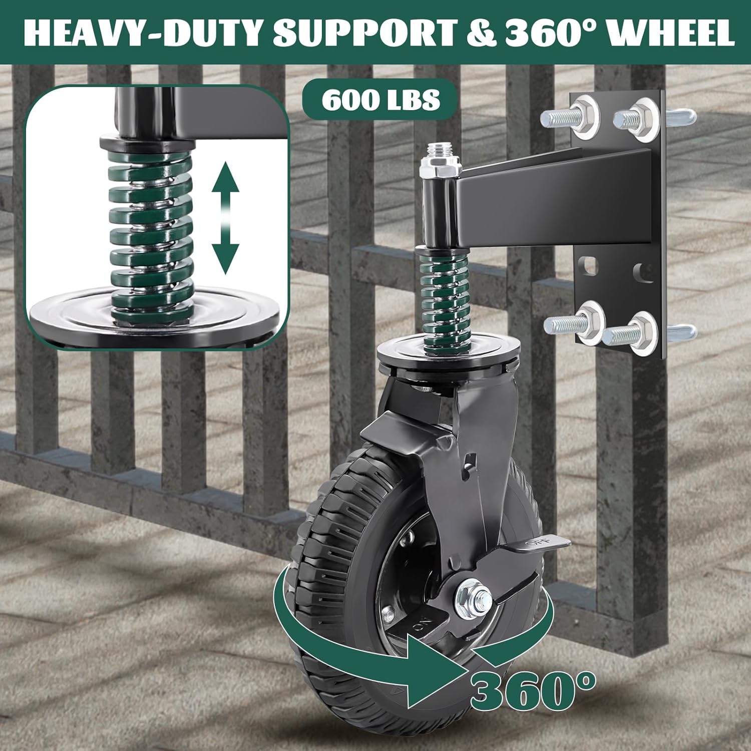 8 Inch Heavy Duty Gate Wheels with Brake and 360 Rotation