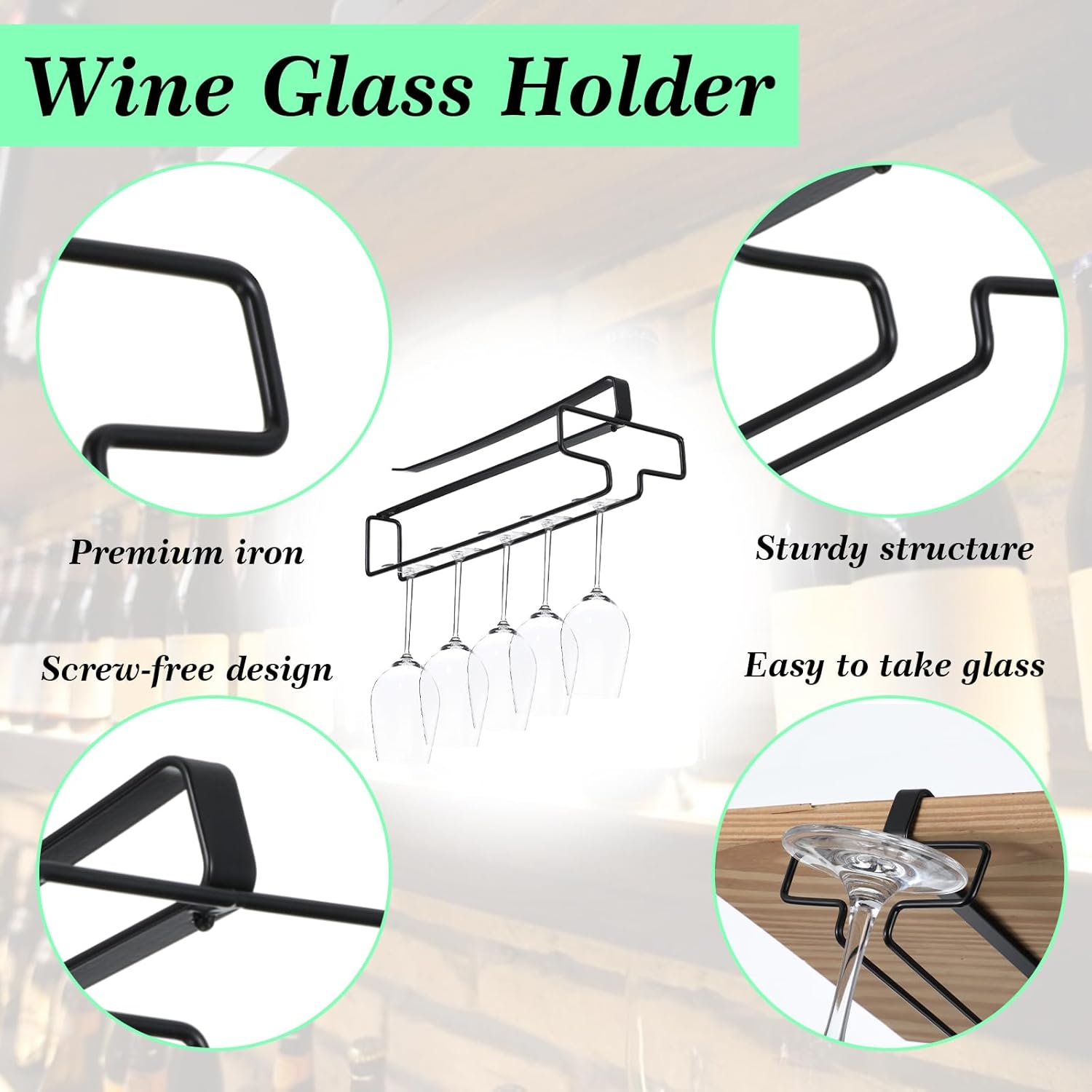 4 Pcs Wine Glass Holder Stemware Rack for Kitchen