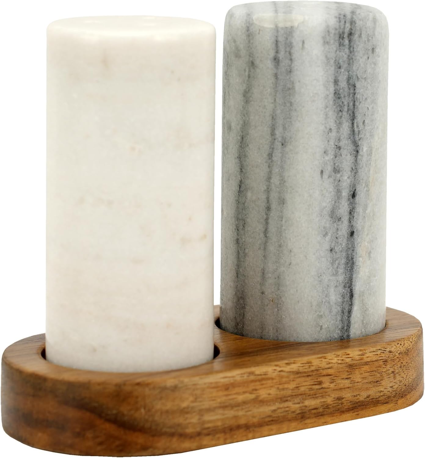 Spiretro Elegant Marble Salt Pepper Set with Acacia Holder