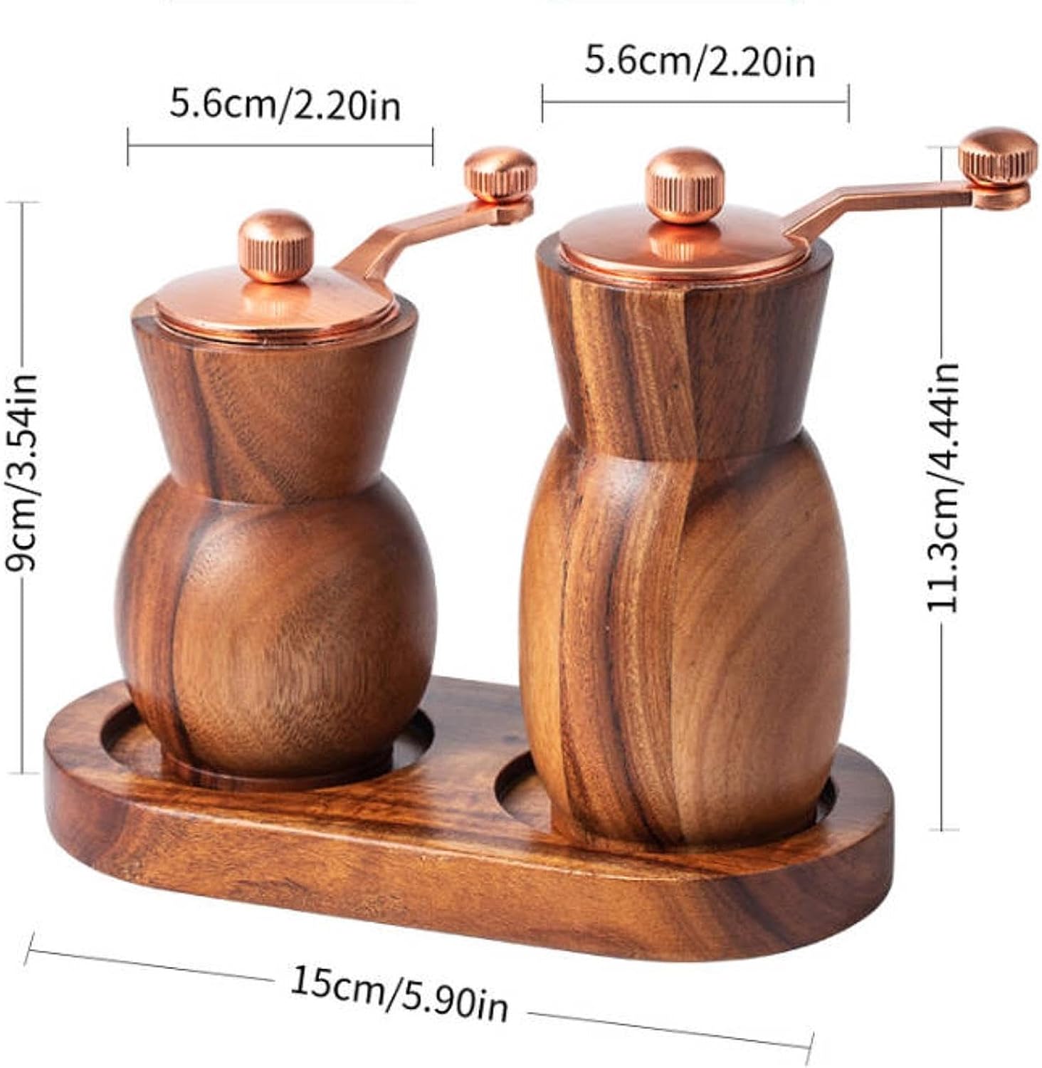 Bothyi Wood Salt Mill Set with Adjustable Coarseness and Tray