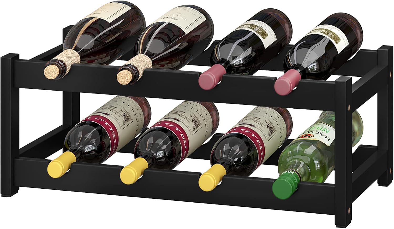 BAMEOS Freestanding 8 Bottle Bamboo Wine Rack 2 Tier