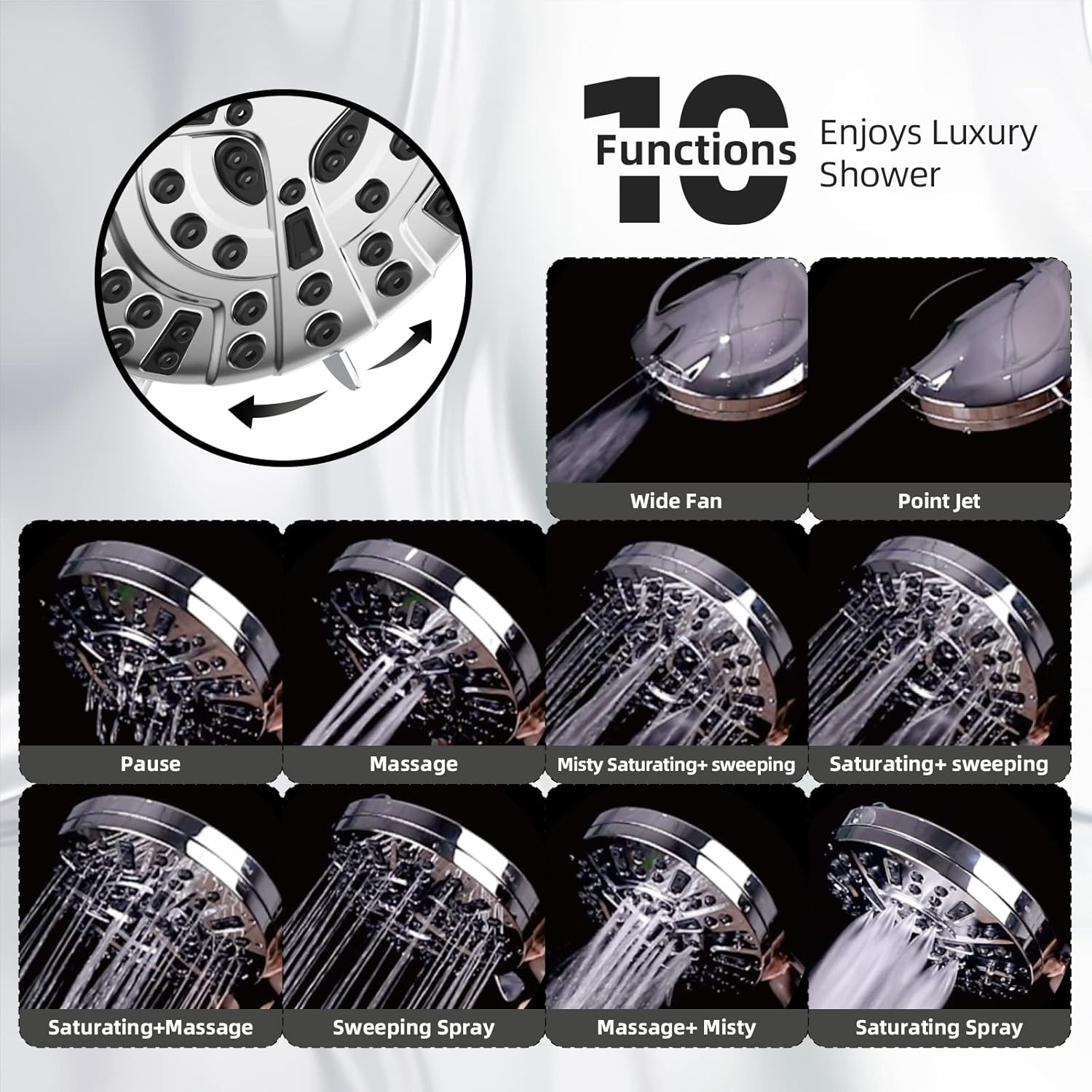 BESAQUO 10 Functions High Pressure Handheld Shower Head
