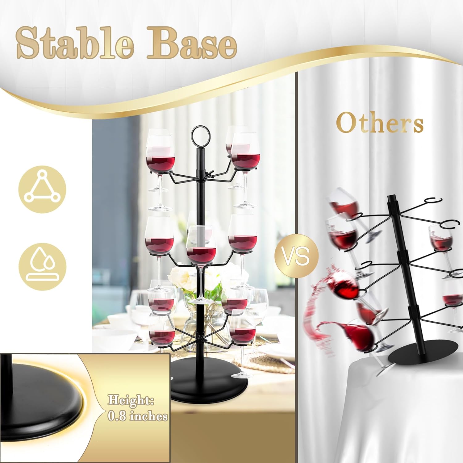 AQAREA Champagne Tower Stemware Racks 3 Tier 12 Holders
