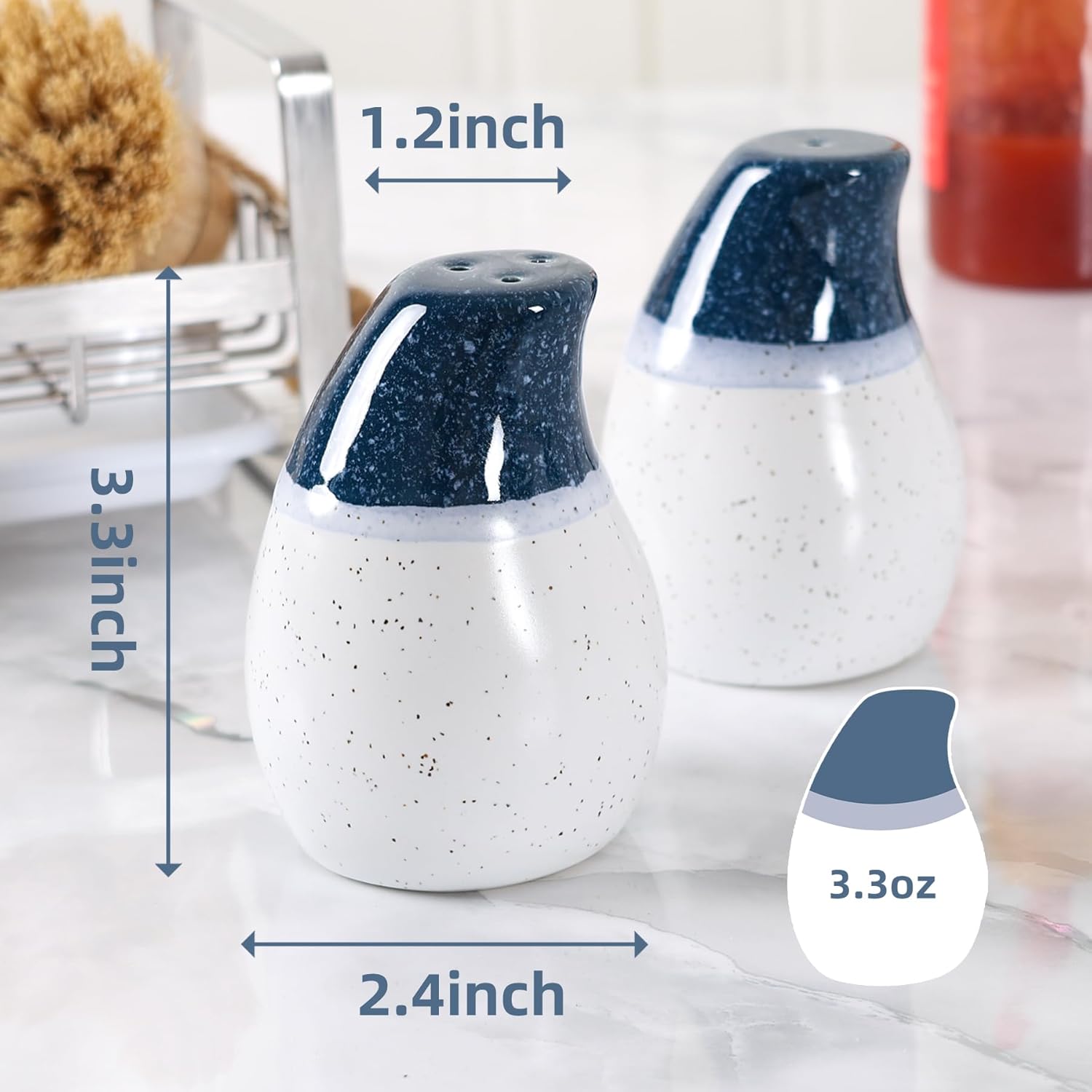 ZEBERBO Ceramic Salt Pepper Shaker Set Blue White