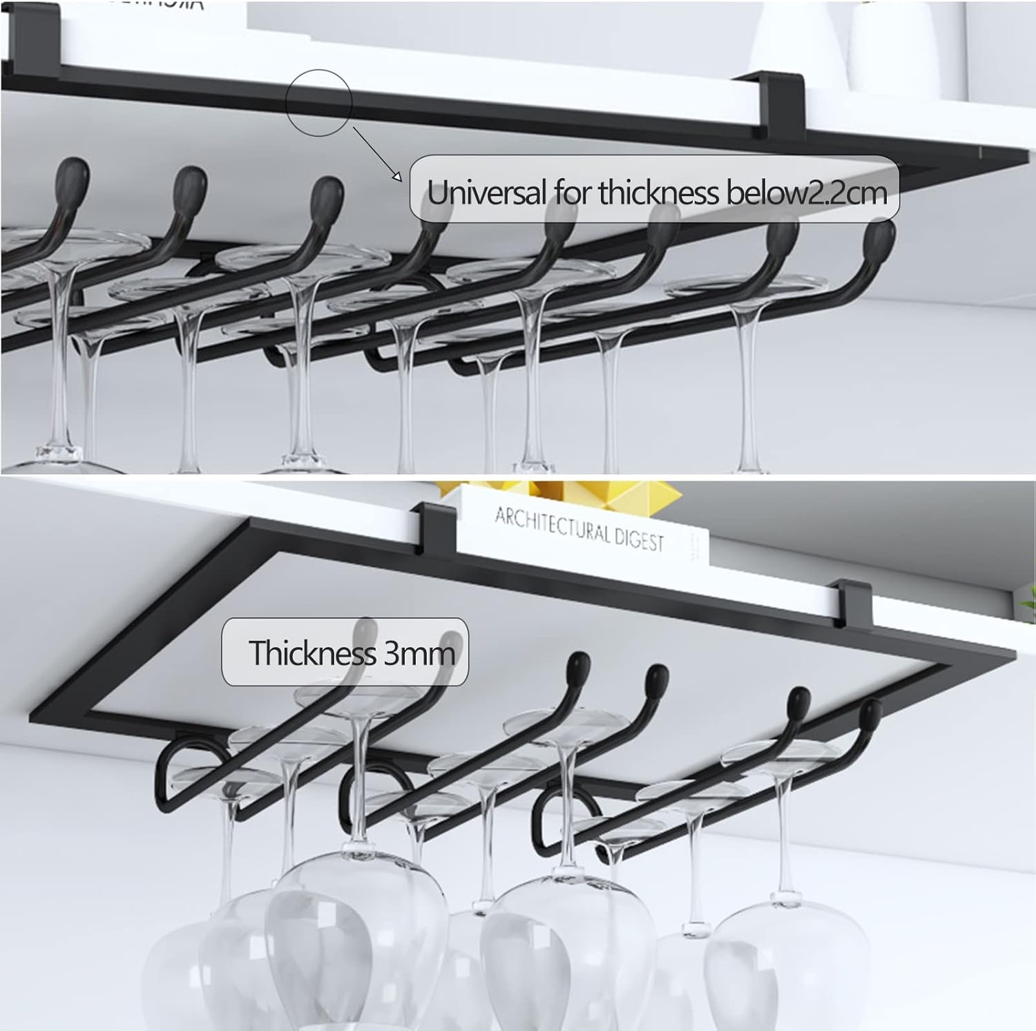 Suuim Metal Hanging Wine Glass Holder Black 40x23cm