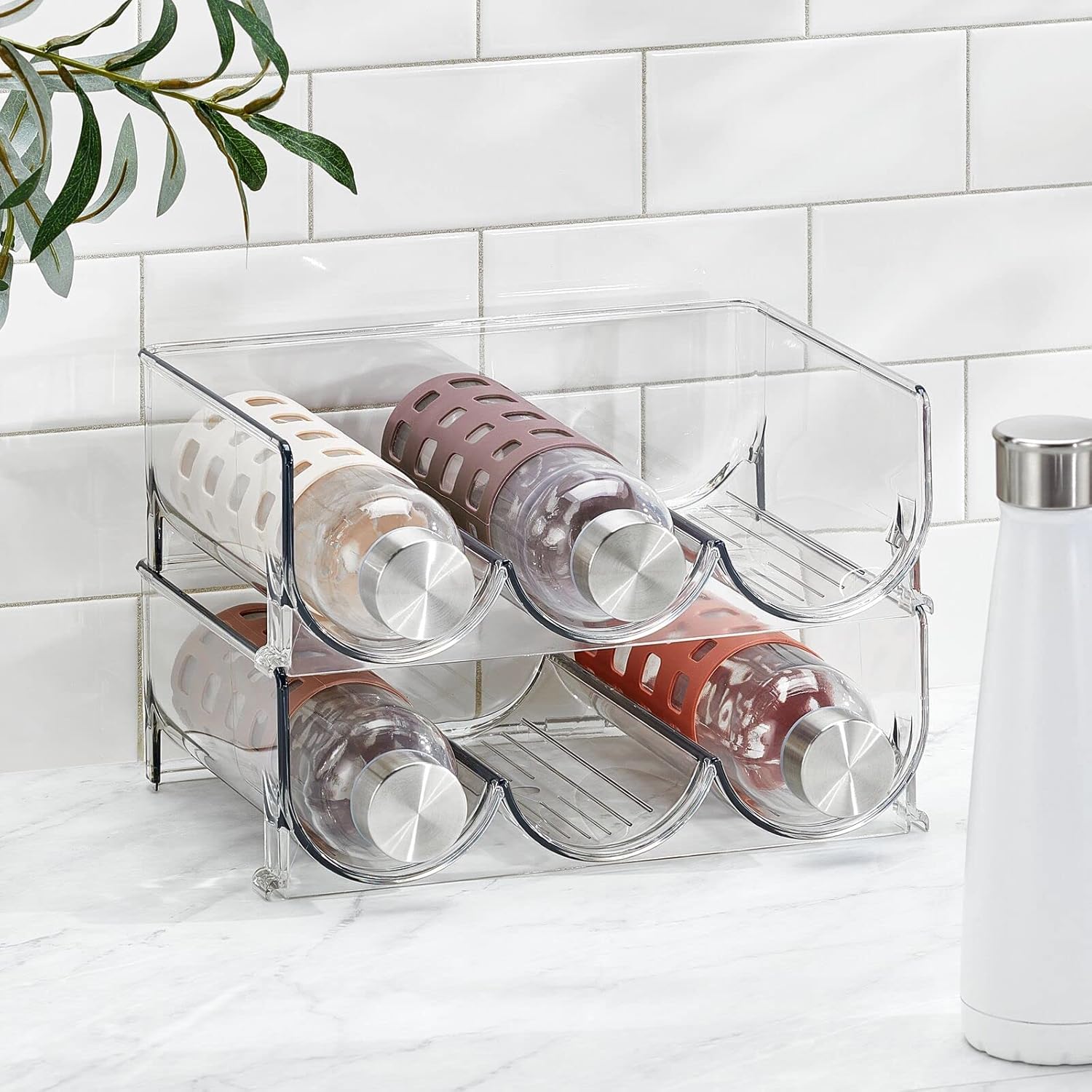 mDesign Plastic Free-Standing Stackable 3 Bottle Holder - Clear 4 Pack 1