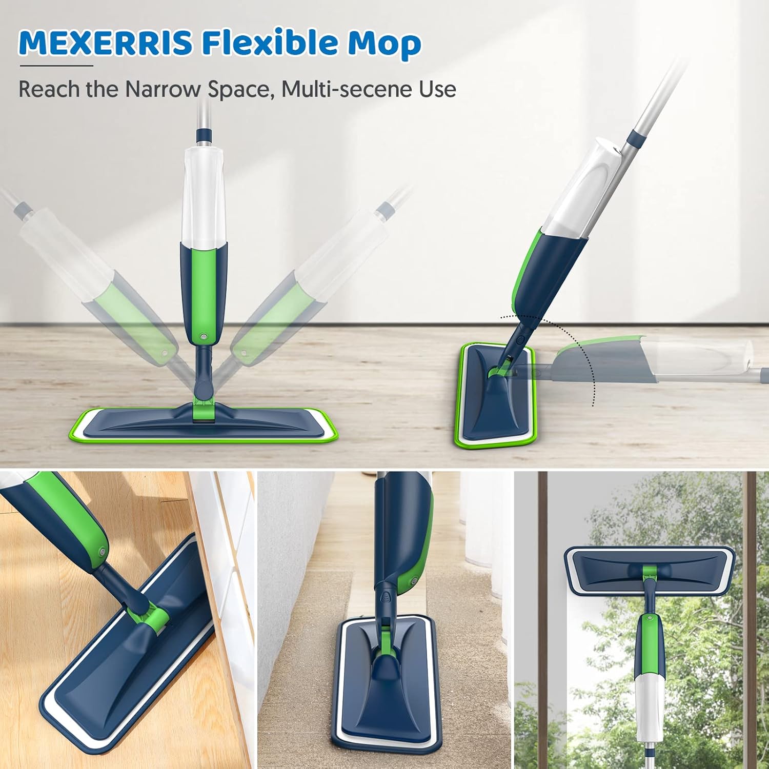 Mexerris Wet Mop with 5X Washable Pads 2X Bottles