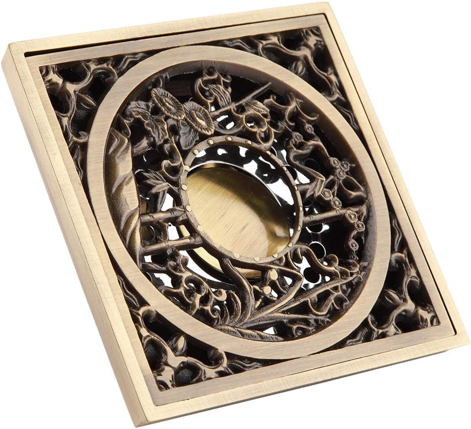 Tomotato Square Drain Strainer Antique Brass 10cm Drain Cover