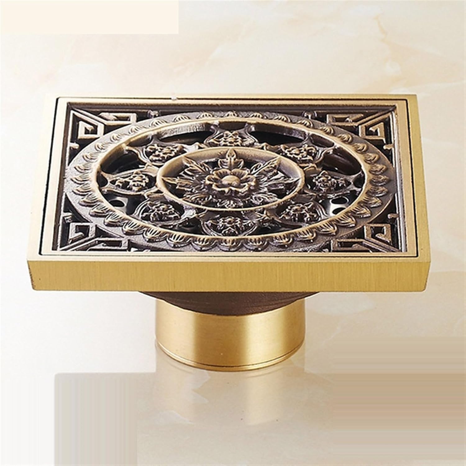 Antique Brass Carved Bathroom Floor Drain 100mmx100mm YT-2111