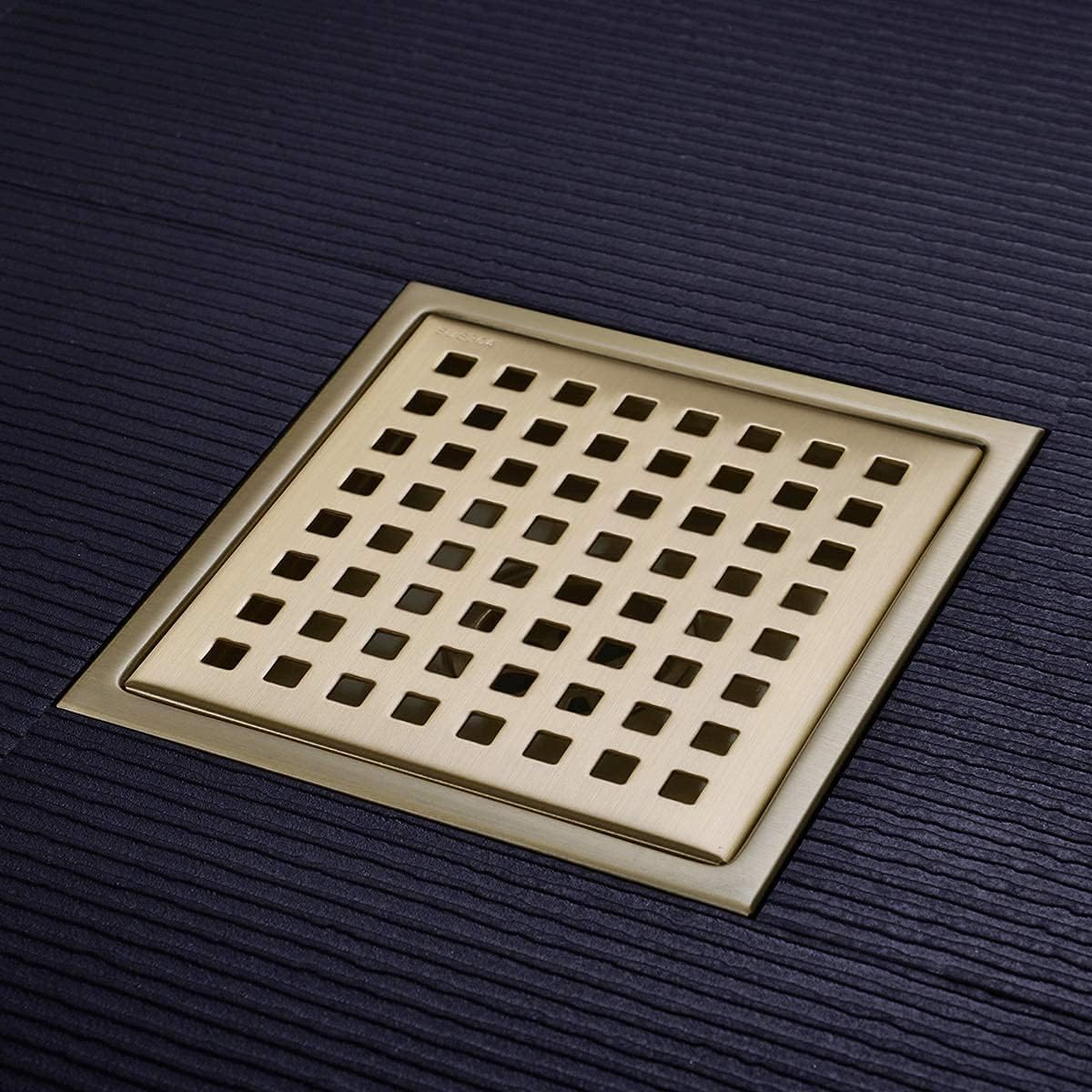 6 Square Stainless Steel Shower Drain with Brushed Gold Finish