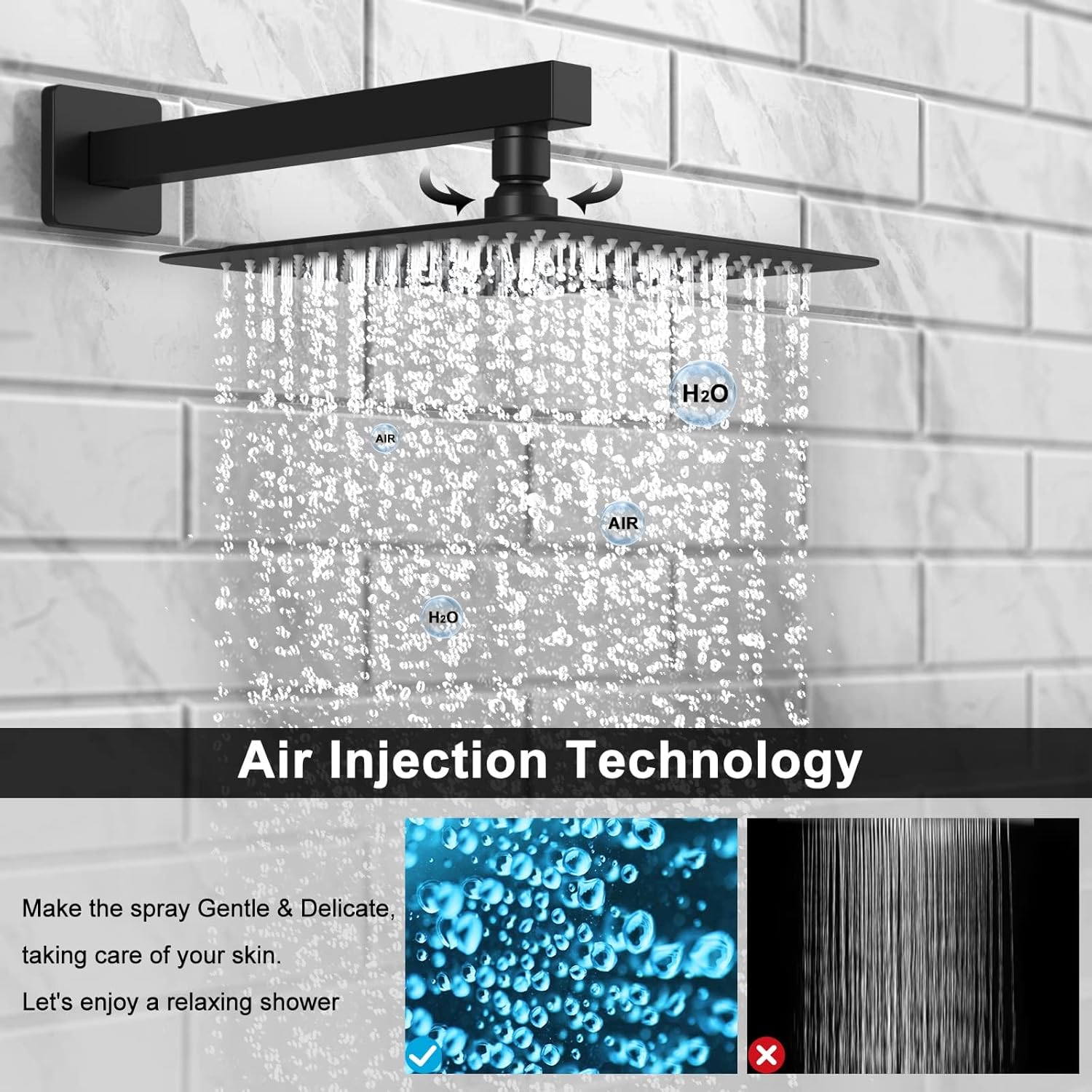 EMBATHER Black Rainhead Shower System Set