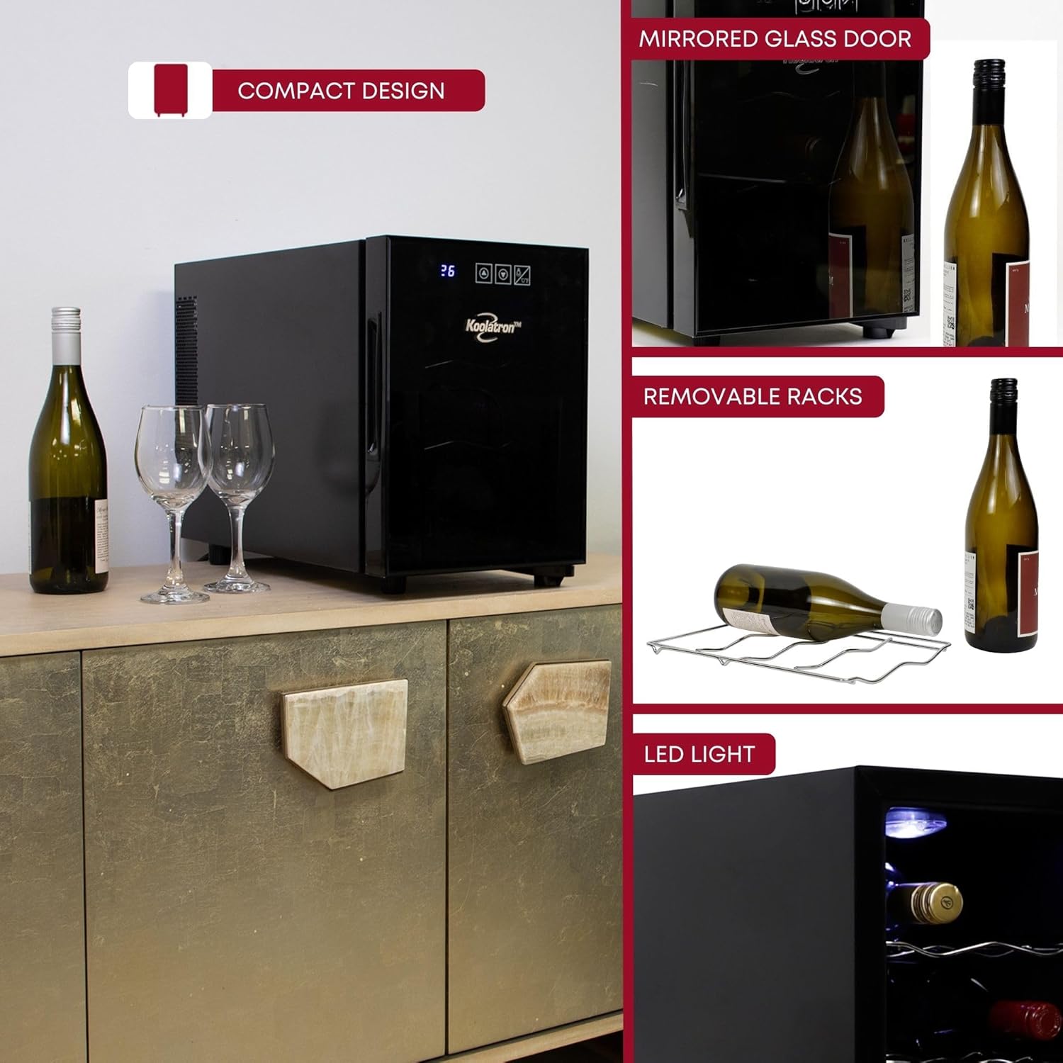 Koolatron 6 Bottle Freestanding Wine Cooler with UV Glass Door