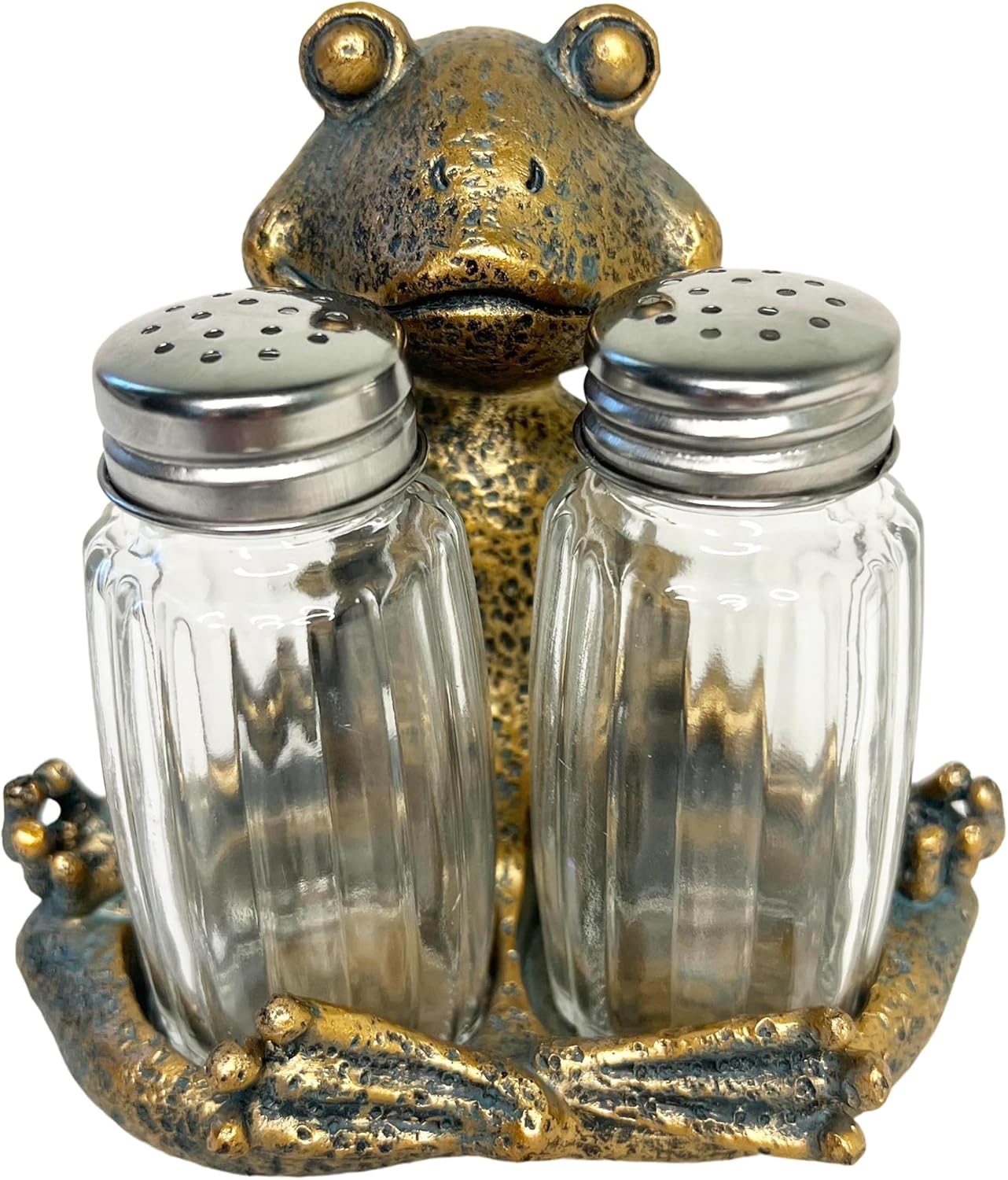 Top Brass Yoga Frog Salt Pepper Set