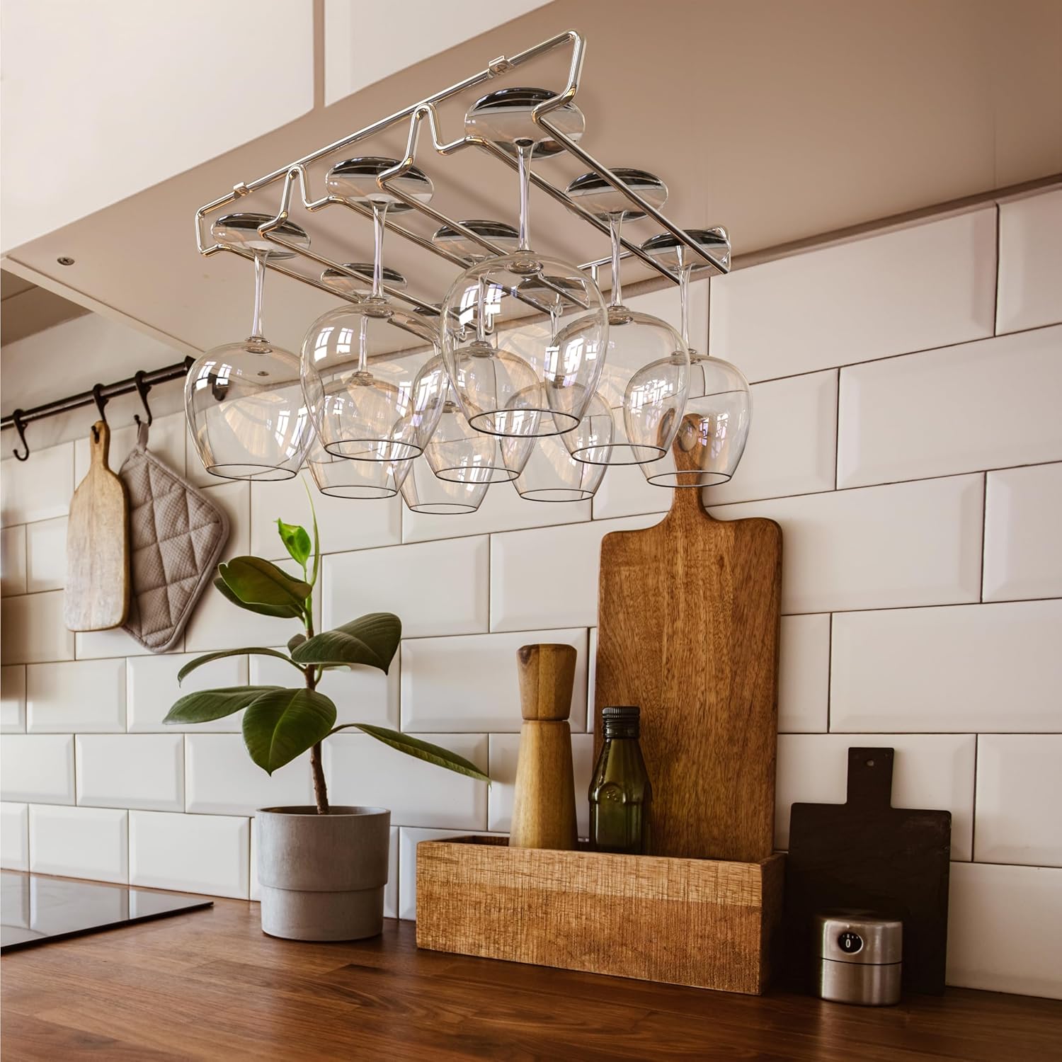 DecoBros Under Cabinet Stemware Rack Holder Chrome