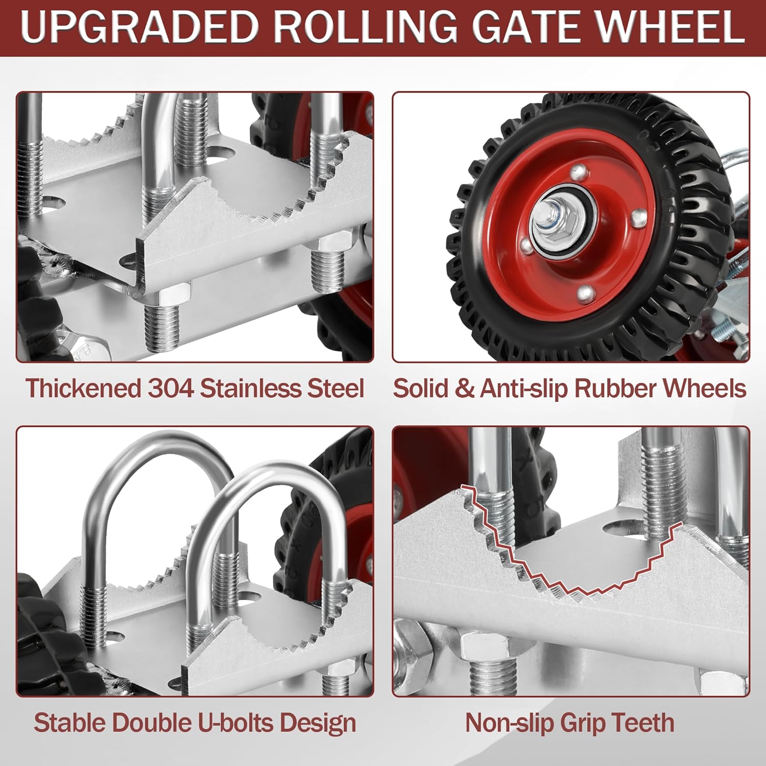 Rolling Gate 6 Inch Rubber Wheel with Double U-Bolts