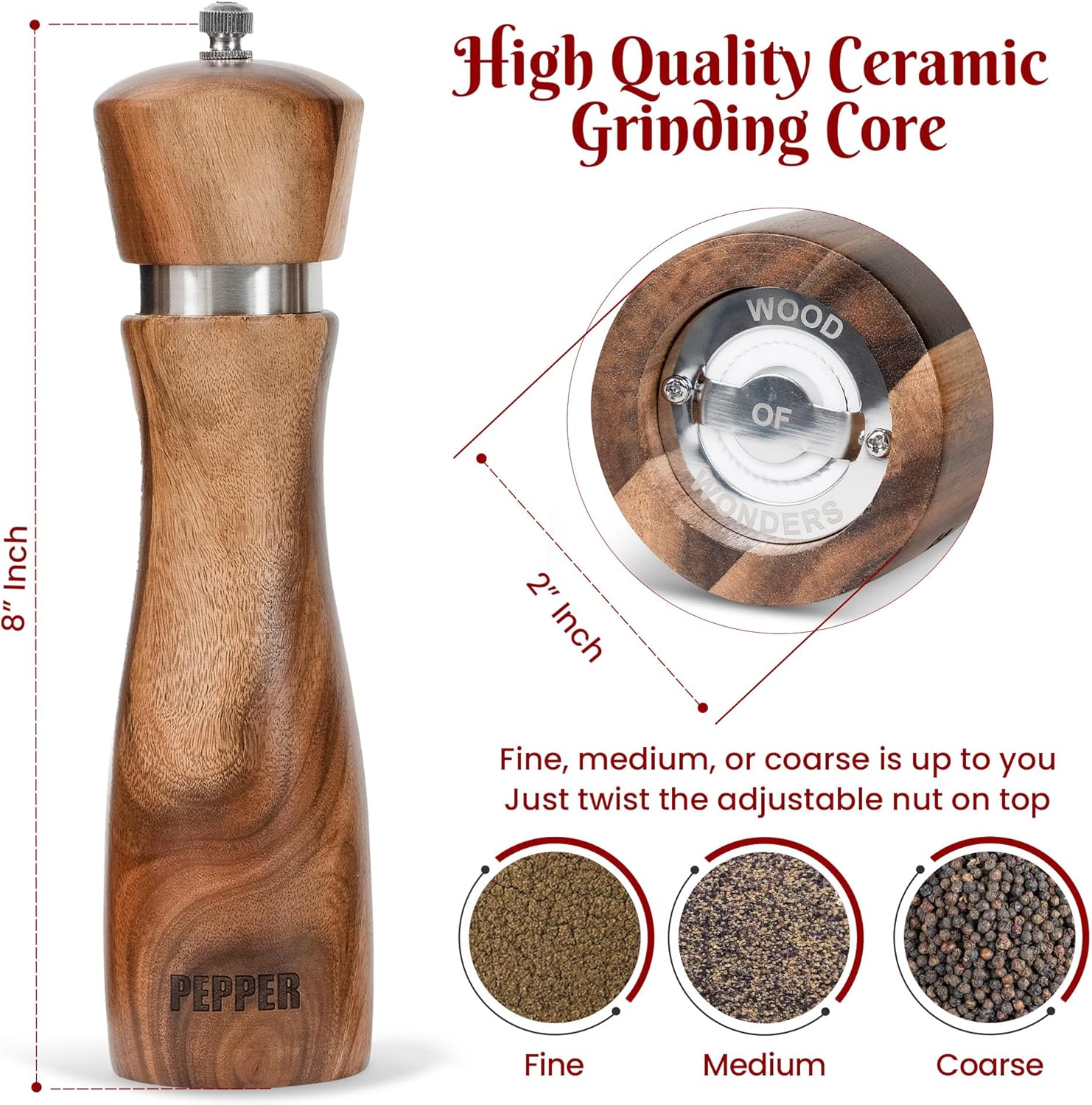 Acacia Wood Salt Pepper Grinder Set