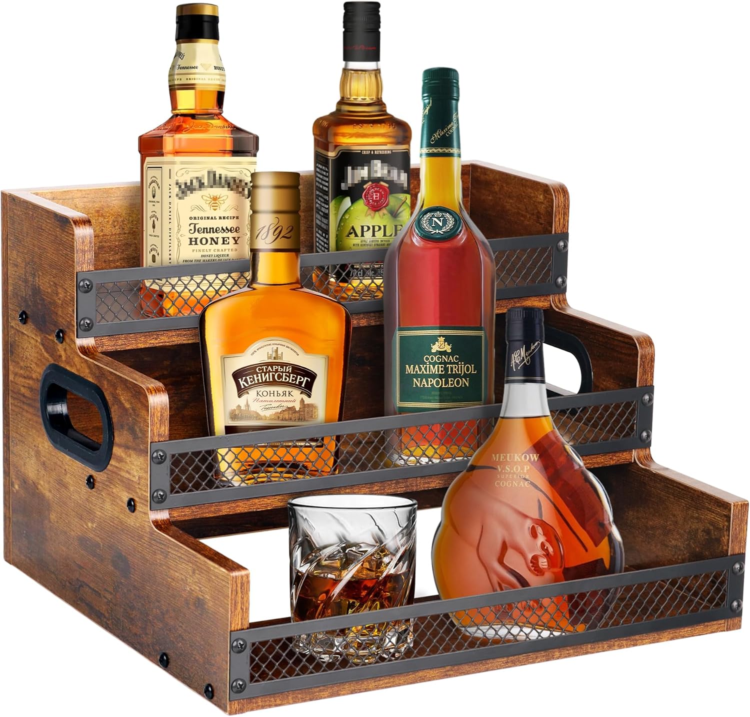 Alyoen 3 Tier Liquor Wine Rack with Fences Handles
