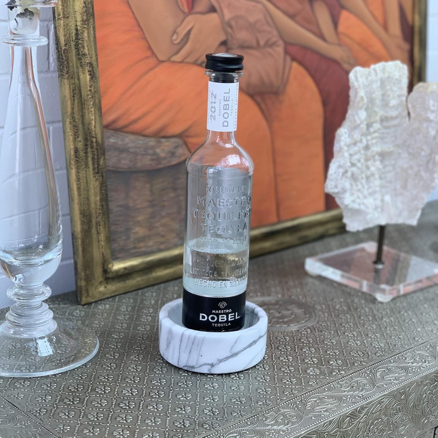 Fox Run White Marble Wine Bottle Stand 5x5x2 Inches
