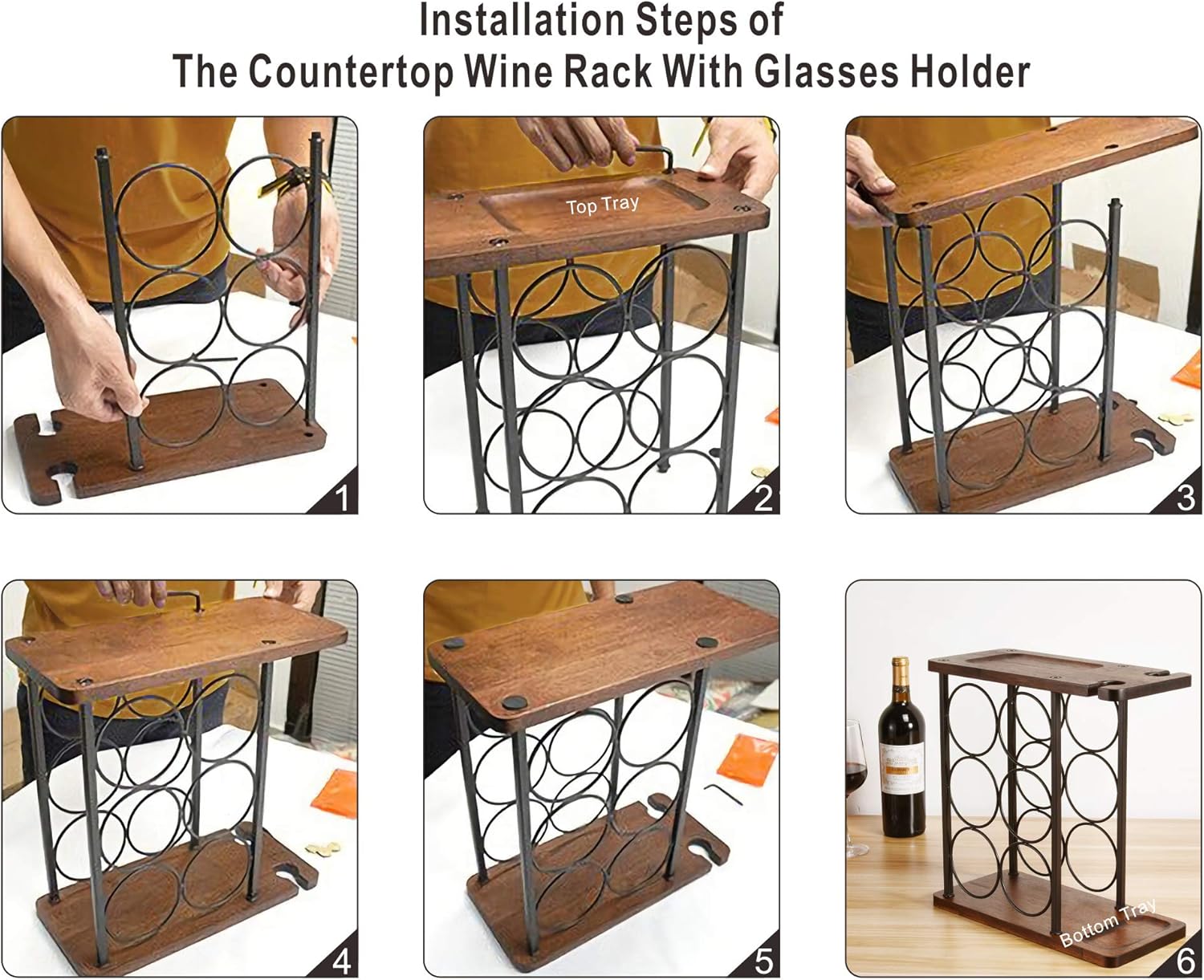 ALLCENER 6-Bottle Wine Rack with 2 Glass Holder