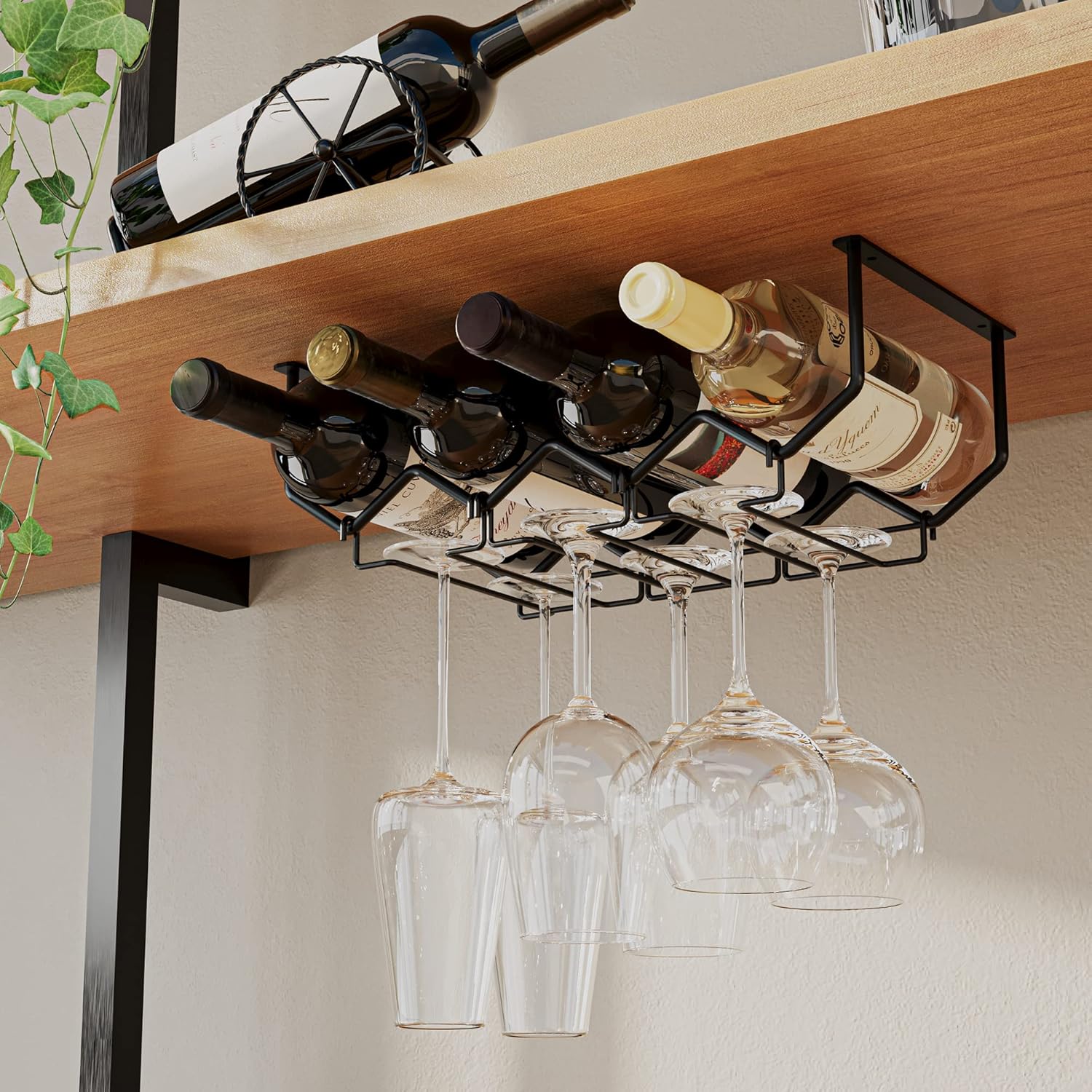 Wallniture Piccola Under Cabinet Wine Rack Glasses Holder