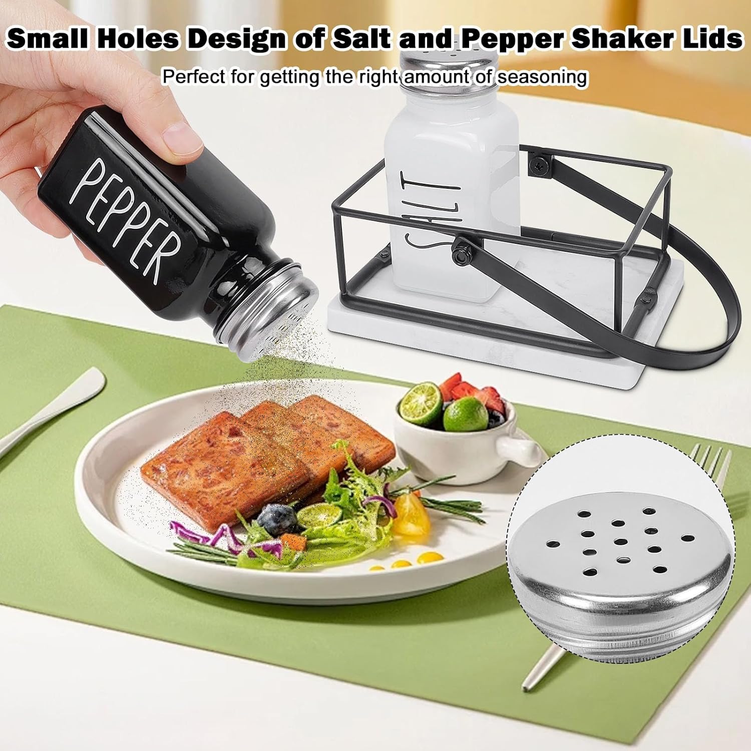Livabber 2 Salt and Pepper Shakers with Marble Holder Set