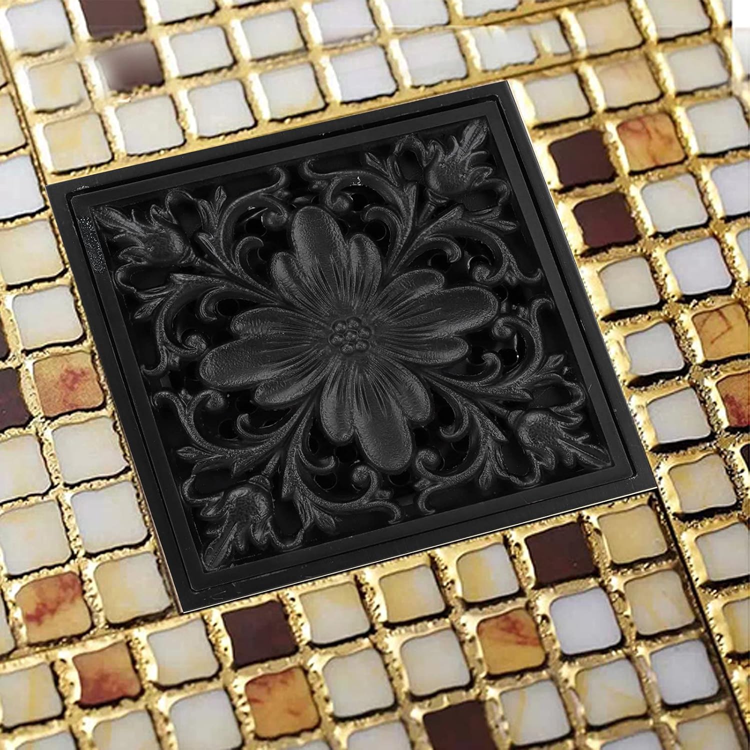 Antique Black Square Floor Drain with Strainer