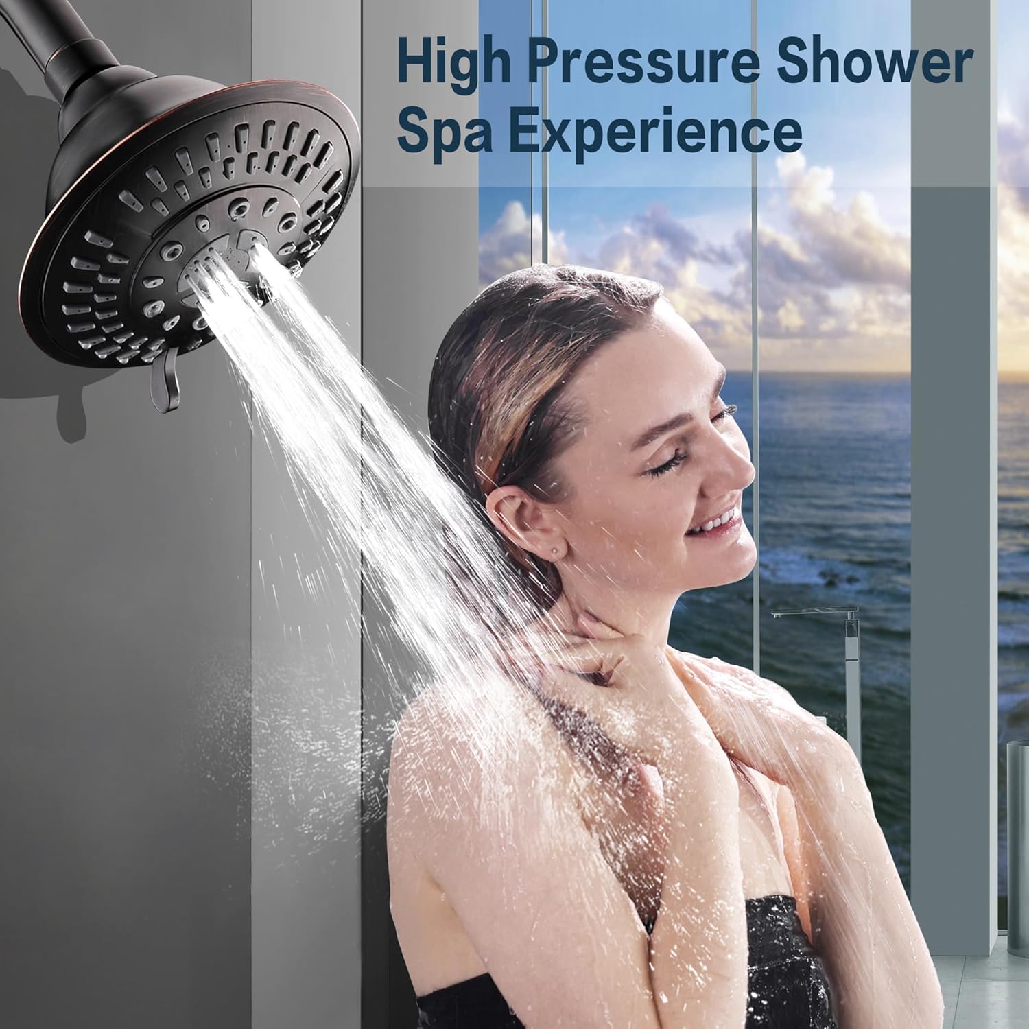 BRIGHT SHOWERS High Pressure Rain Showerhead with 5 Spray Settings