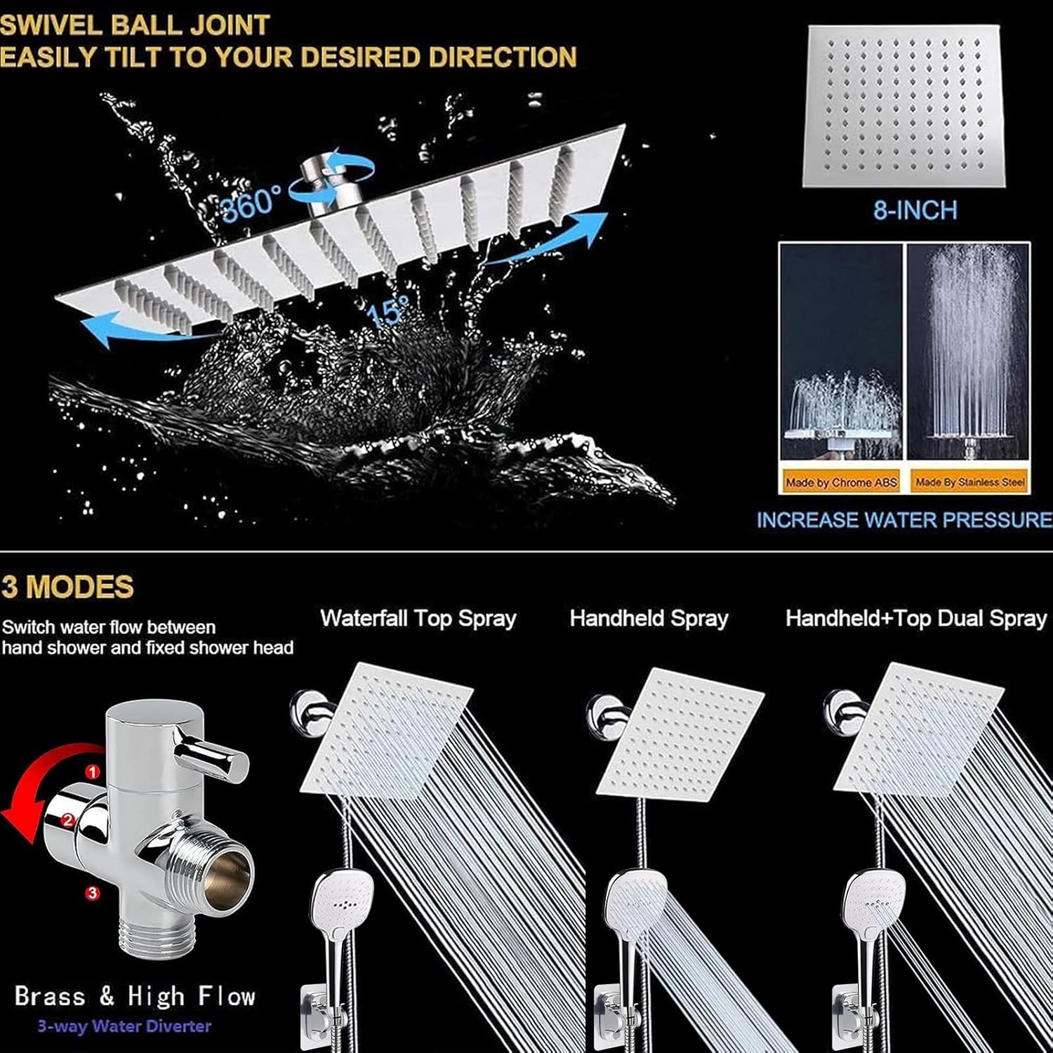 NearMoon Luxury Handheld Shower Combo with 3 Settings