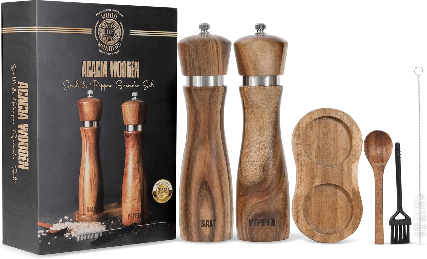 Acacia Wood Salt Pepper Grinder Set
