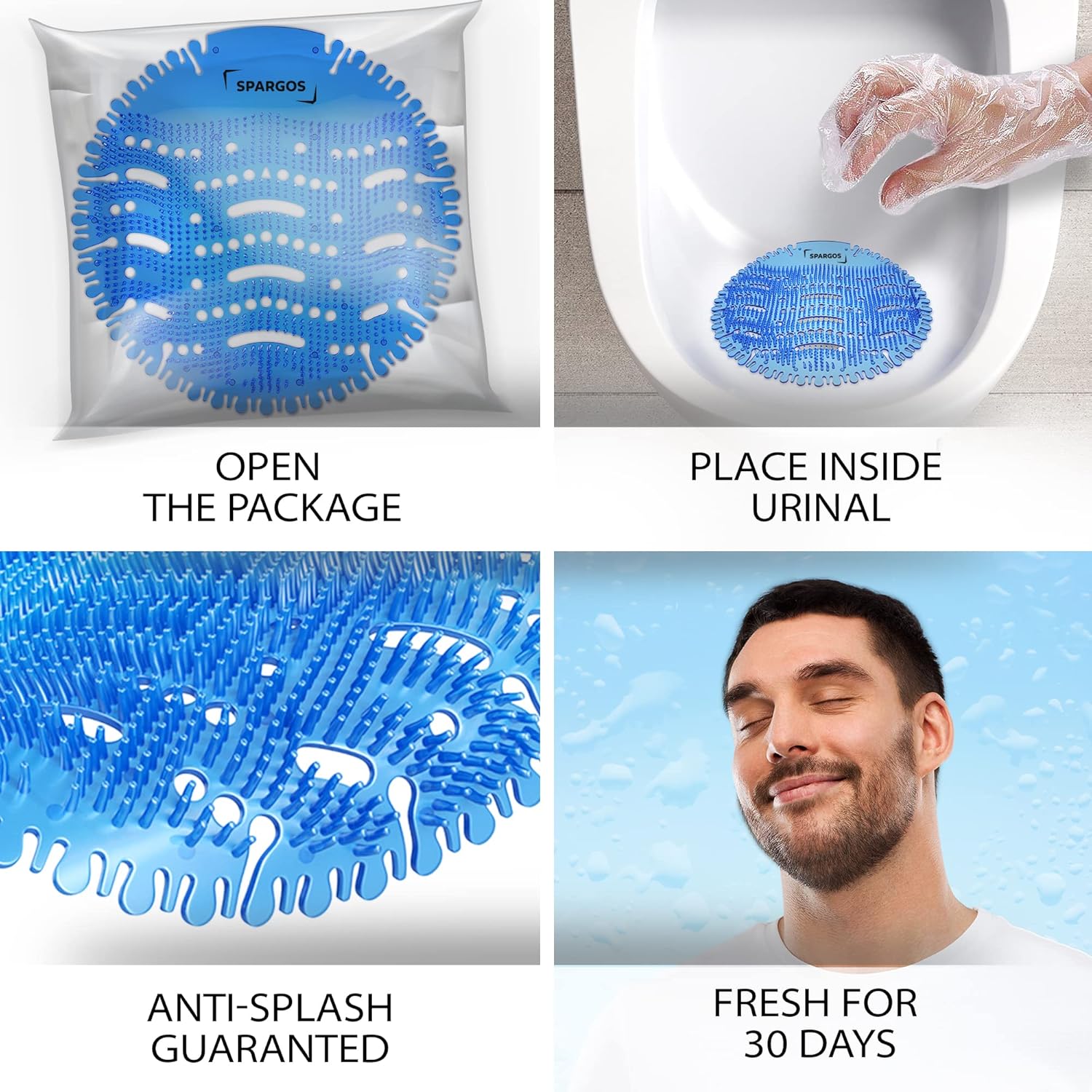 SPARGOS Urinal Deodorizer 50 Pack - Fresh 3D Wave Anti-Splash