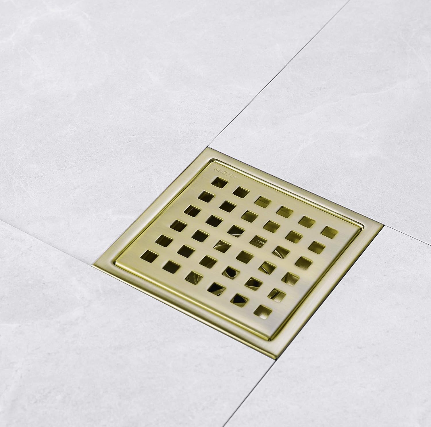 4 Inch Brushed Gold Shower Drain with Adjustable Base Flange