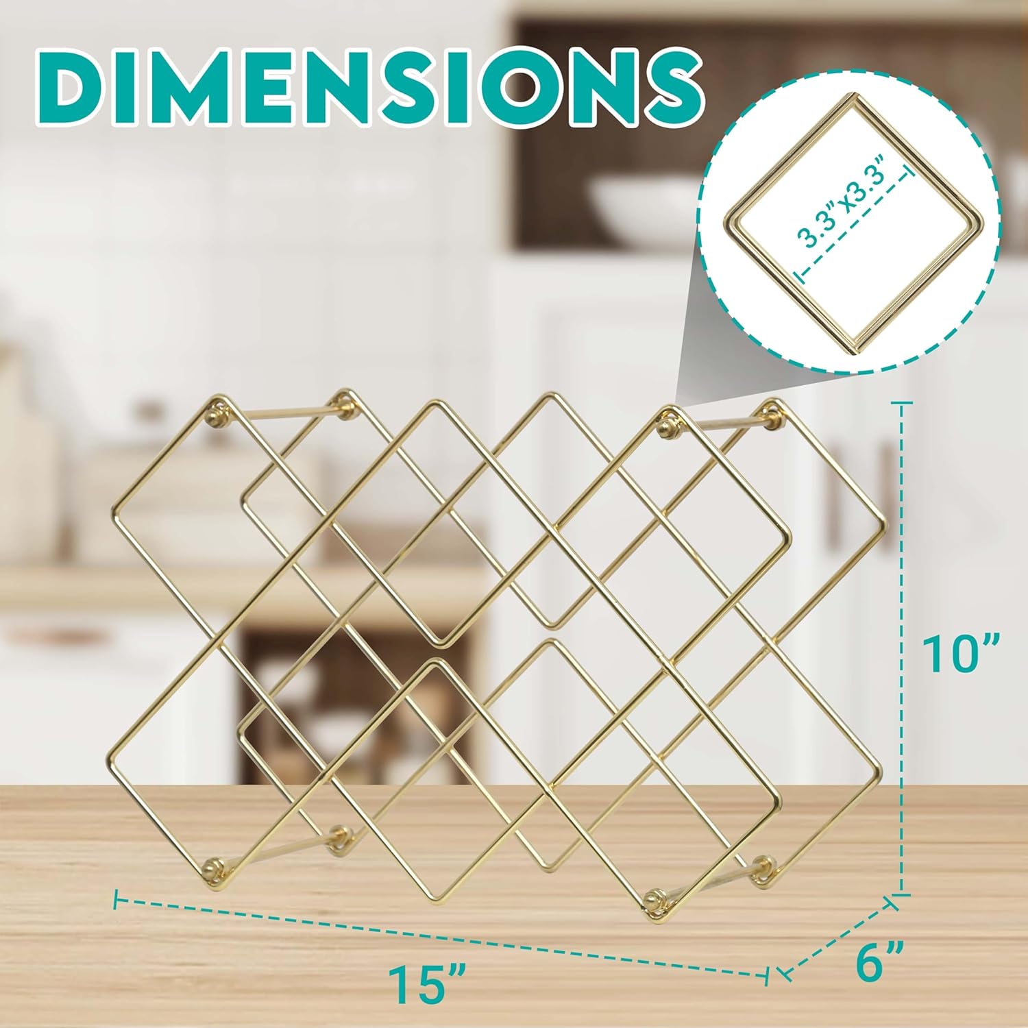Glamorous Gold Countertop Wine Rack for 8-10 Bottles