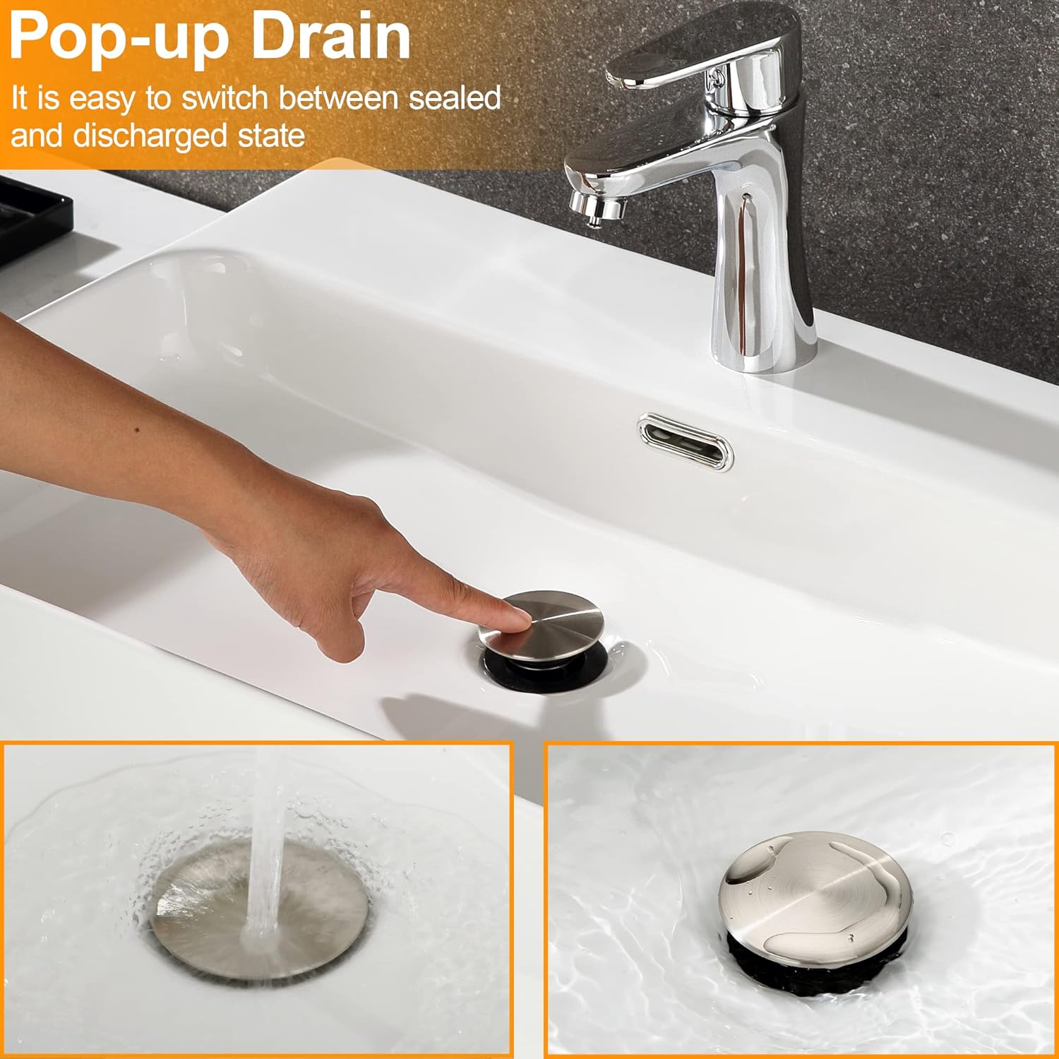 TIORIY Pop Up Bathroom Sink Drain with Overflow - Brushed Nickel Finish