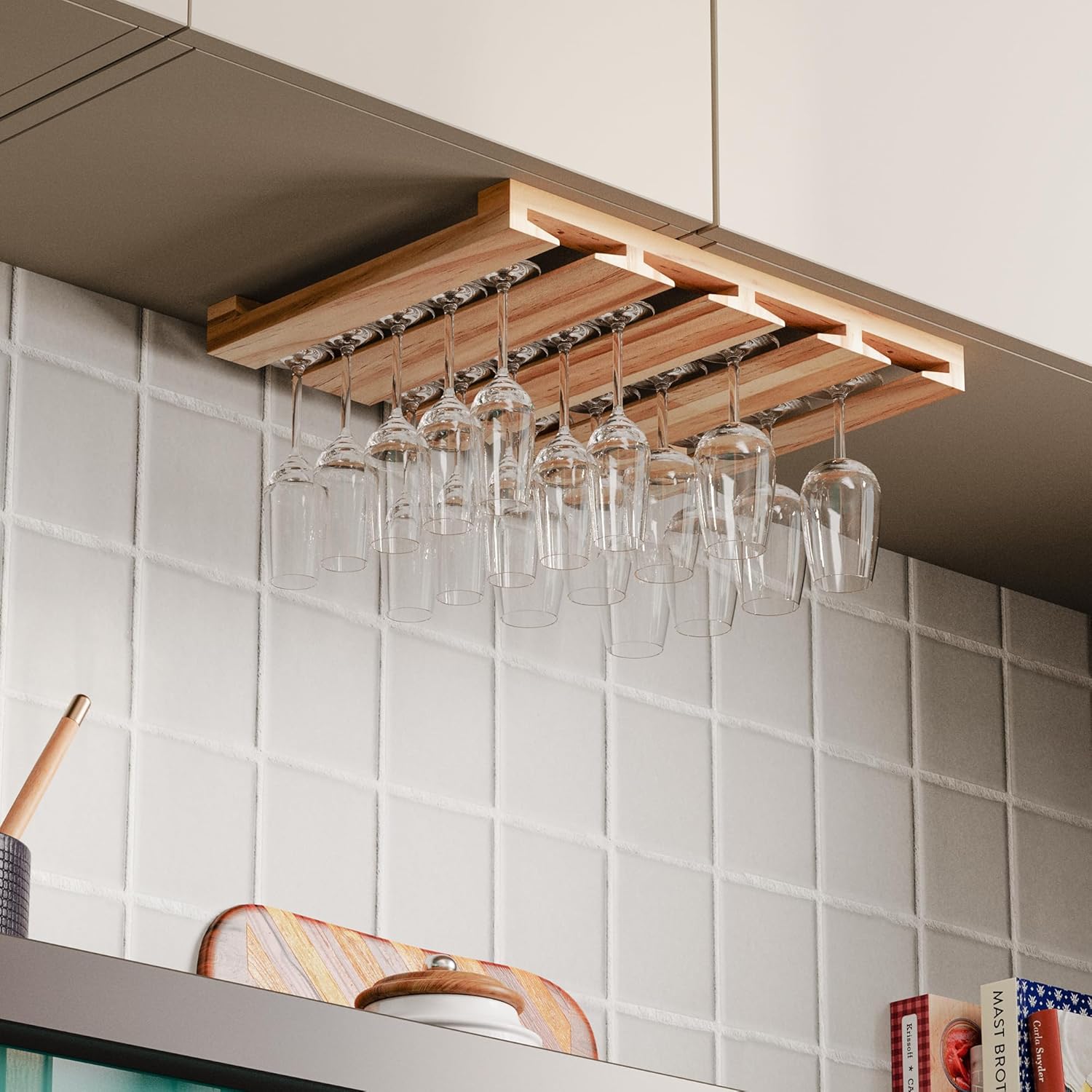 Rustic State 4 Sectional Adjustable Under Cabinet Wine Glass Rack