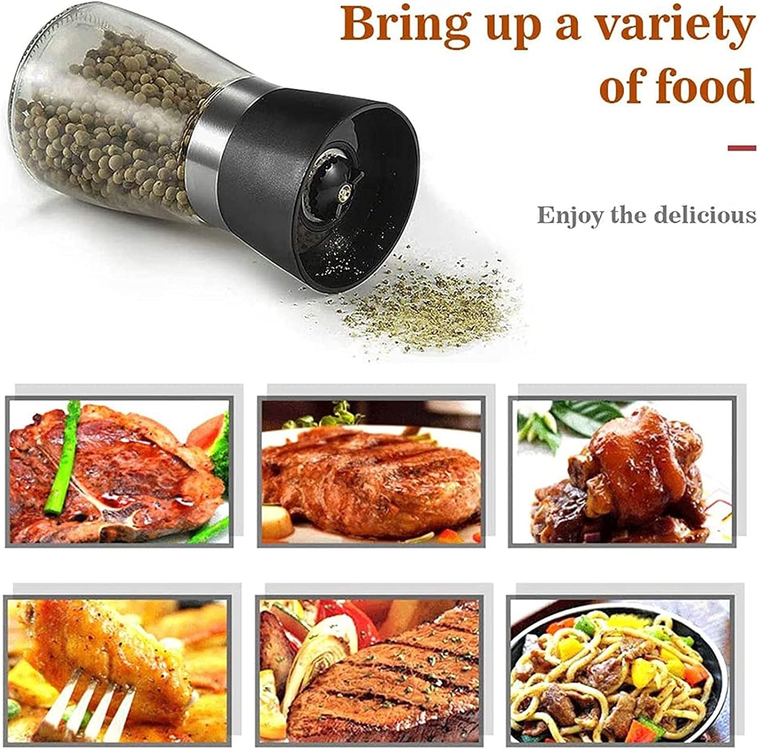 Adjustable Salt Pepper Grinder Set with Glass Body