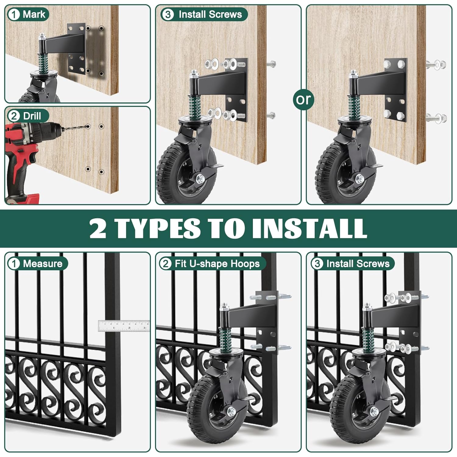 8 Inch Heavy Duty Gate Wheels with Brake and 360 Rotation