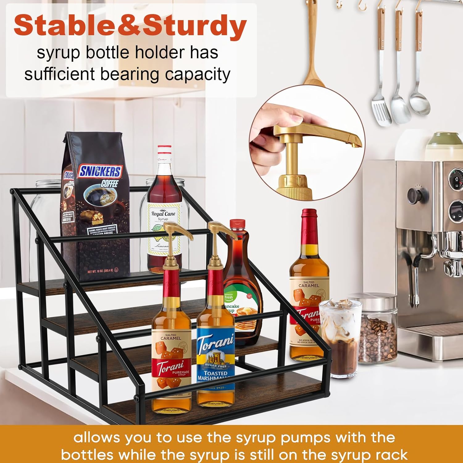 Coffee Syrup Rack Organizer 2 Packs 4 Tier 16 Bottle Holder