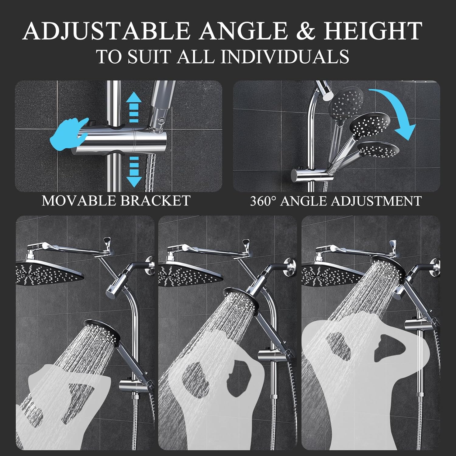 Veken 118 Inch Rain Shower Head with 6 Modes Silver Chrome