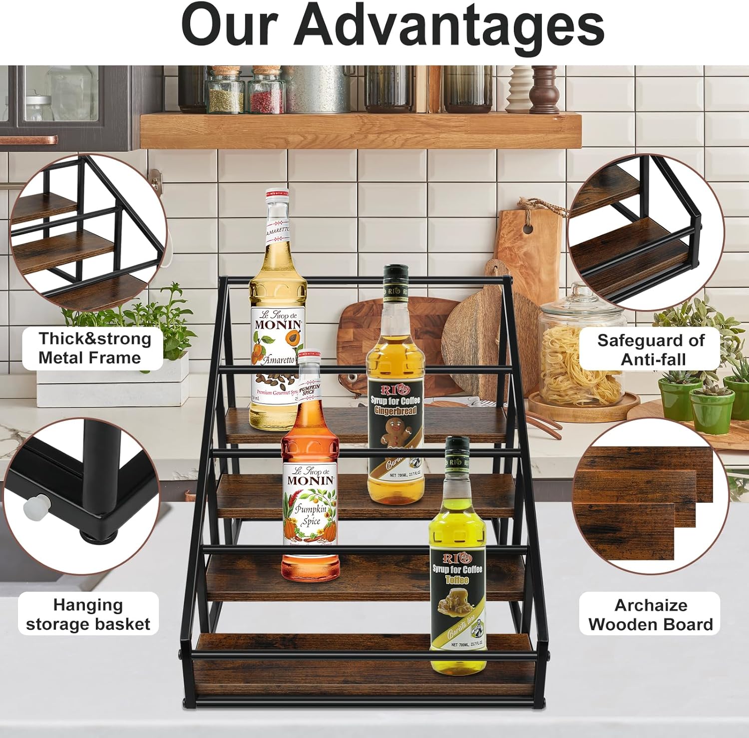 Coffee Syrup Rack Organizer 2 Packs 4 Tier 16 Bottle Holder