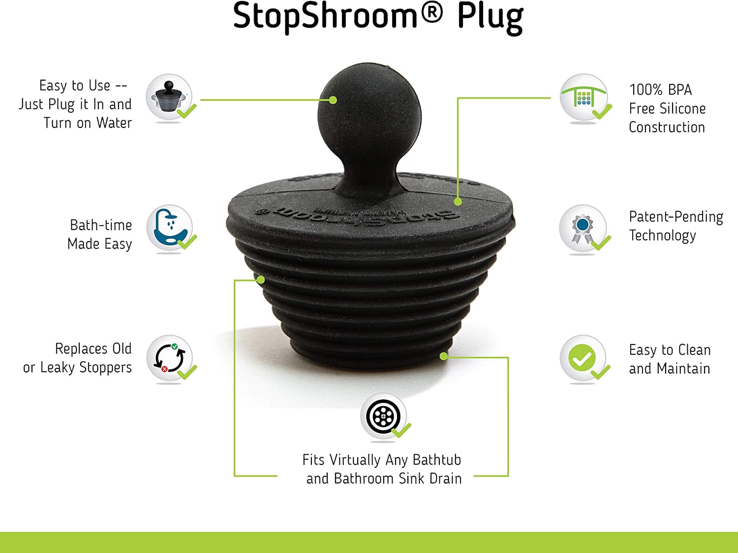 StopShroom Tub 2 Pack Universal Stopper for Bathtub and Sink Drains