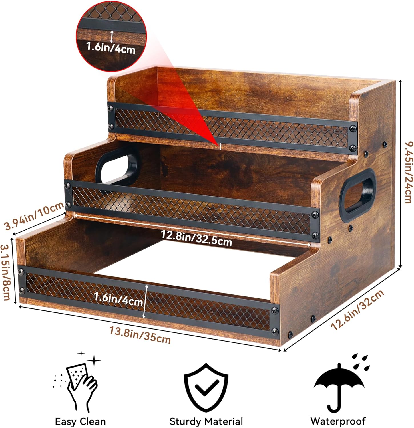 Alyoen 3 Tier Liquor Wine Rack with Fences Handles