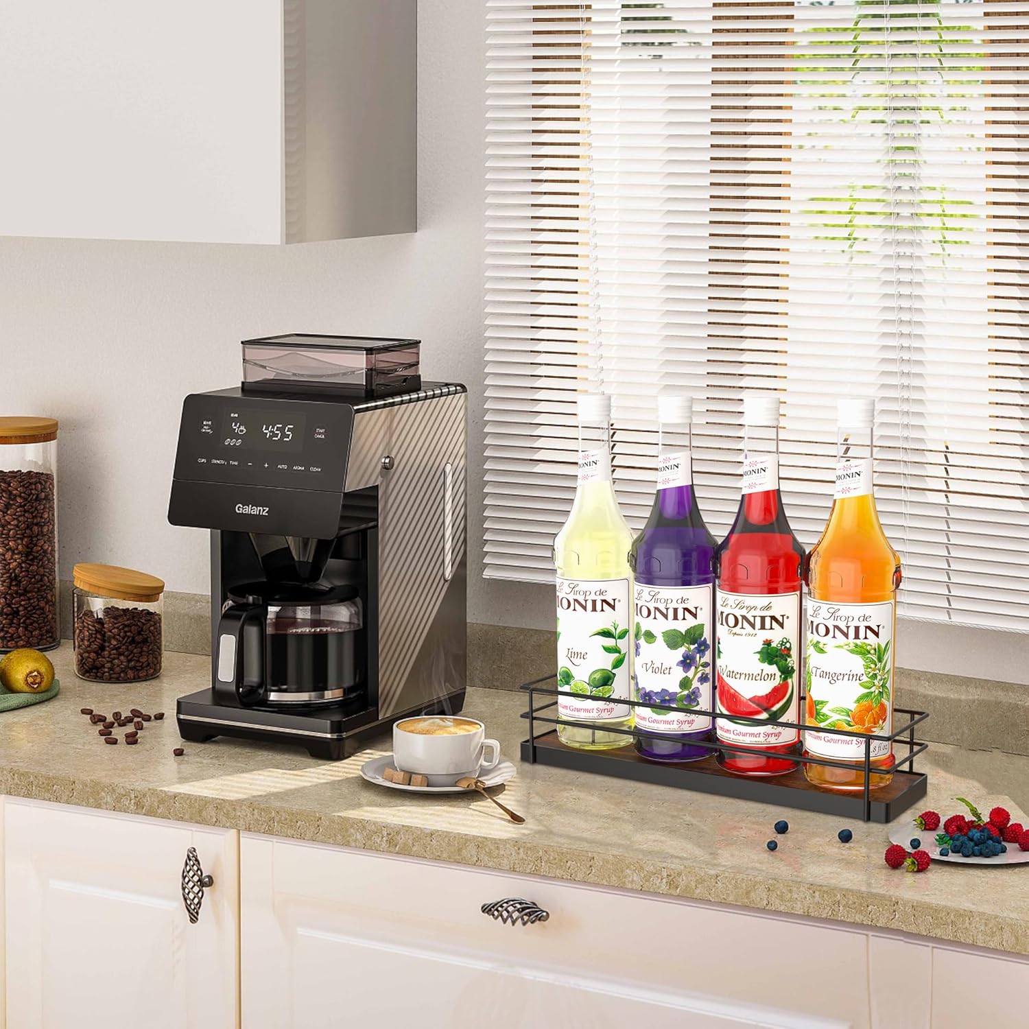 Alyoen Coffee Syrup Rack Organizer 4 Bottles