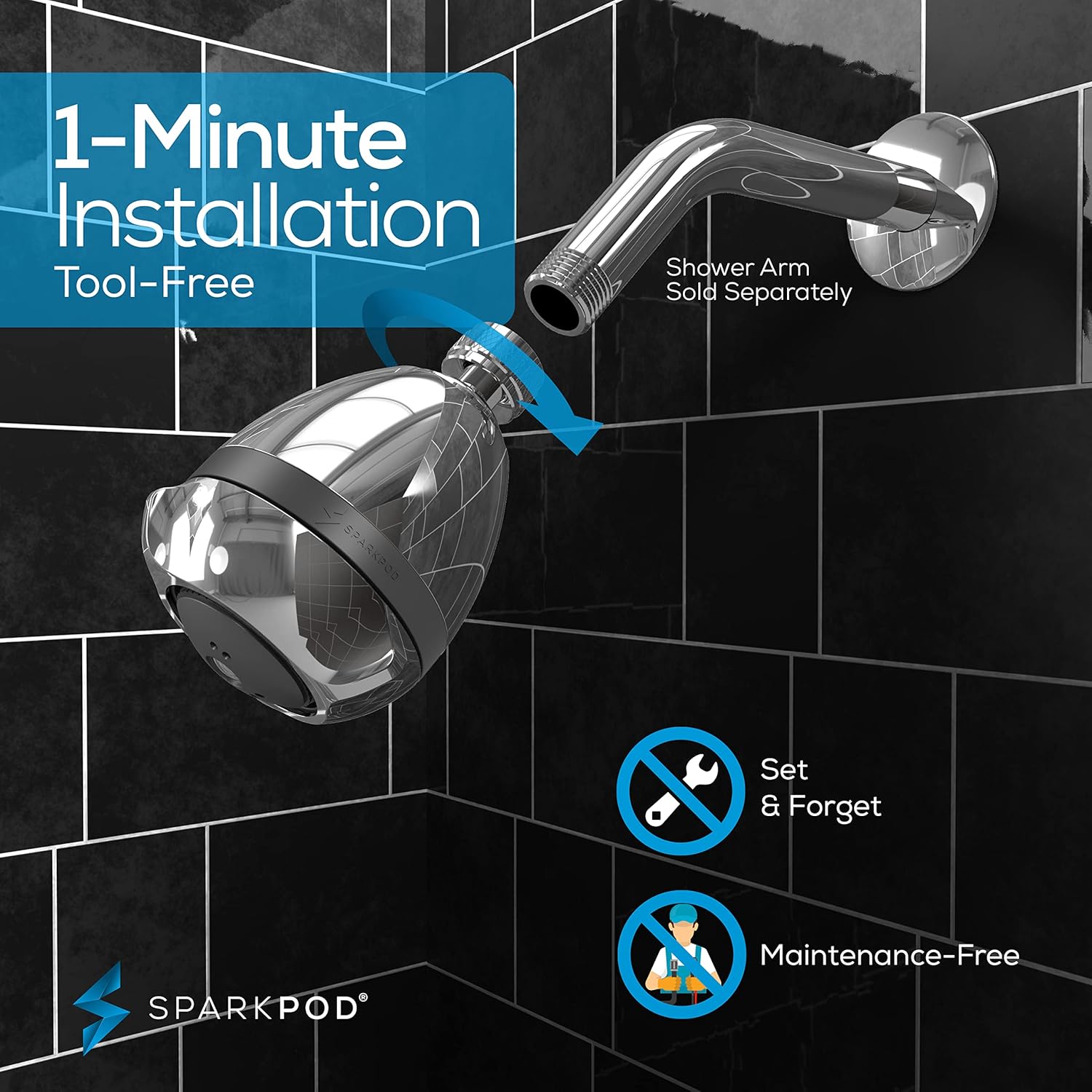 SparkPod 3 Inch High Pressure Shower Head with Rain Massage Settings