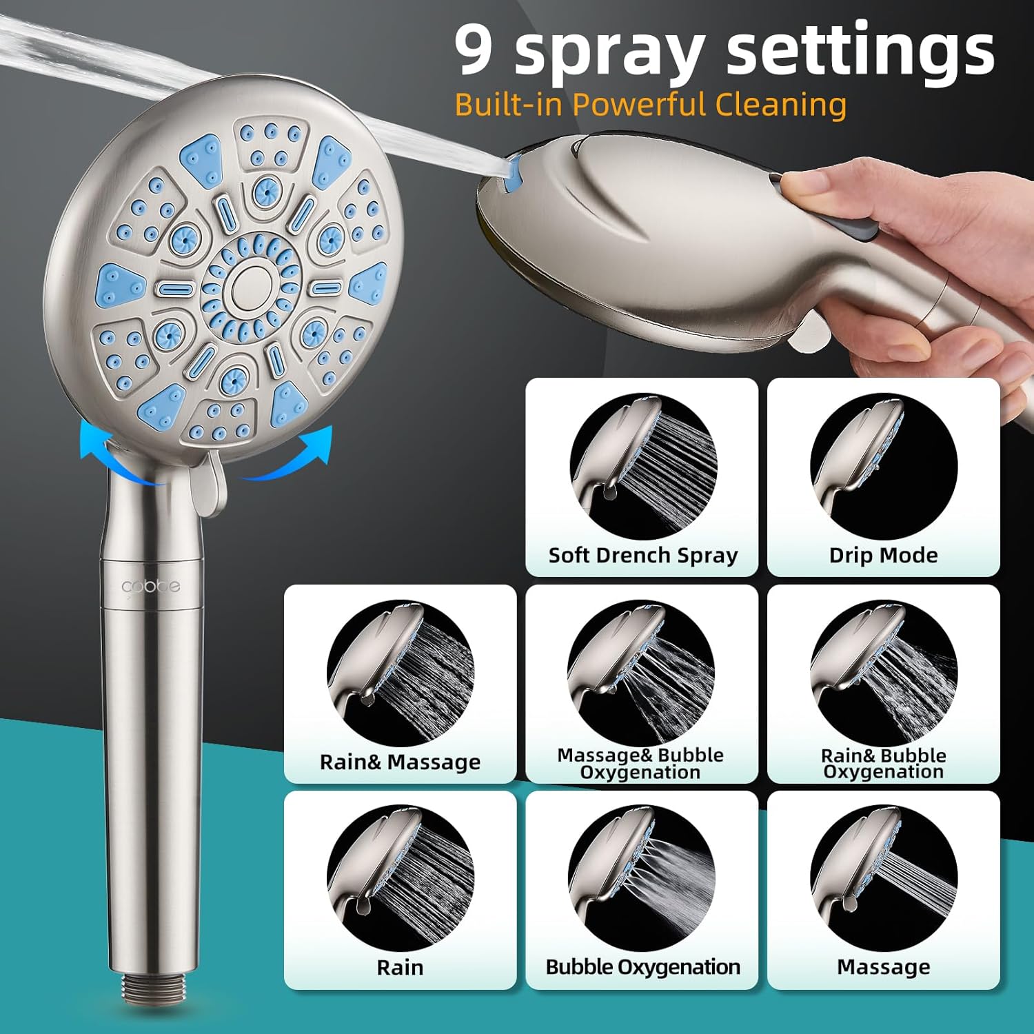 Cobbe 12 Inch 3-Way Rain Shower Head with Handheld Combo