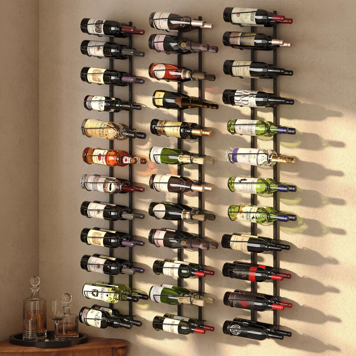 JKsmart 24 Bottles Wall Wine Rack - Matte Black Adjustable
