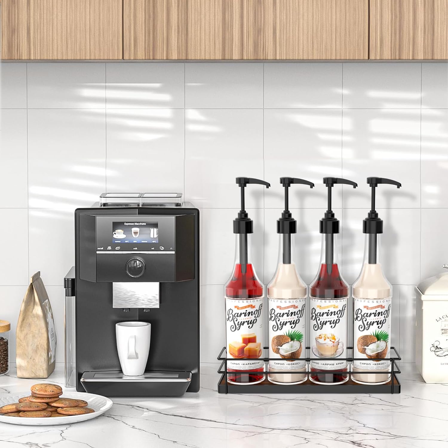 Alyoen Coffee Syrup Rack Organizer 4 Bottles
