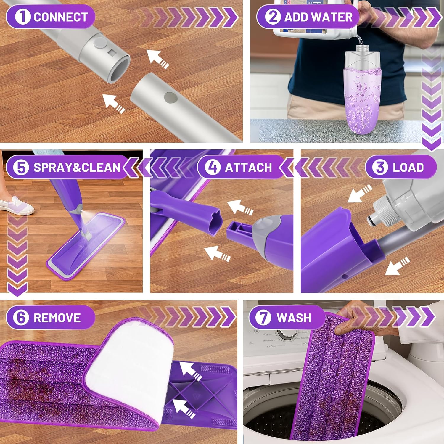 HOMTOYOU Spray Mop with 3 Microfiber Pads for Multi-Surface Cleaning 1